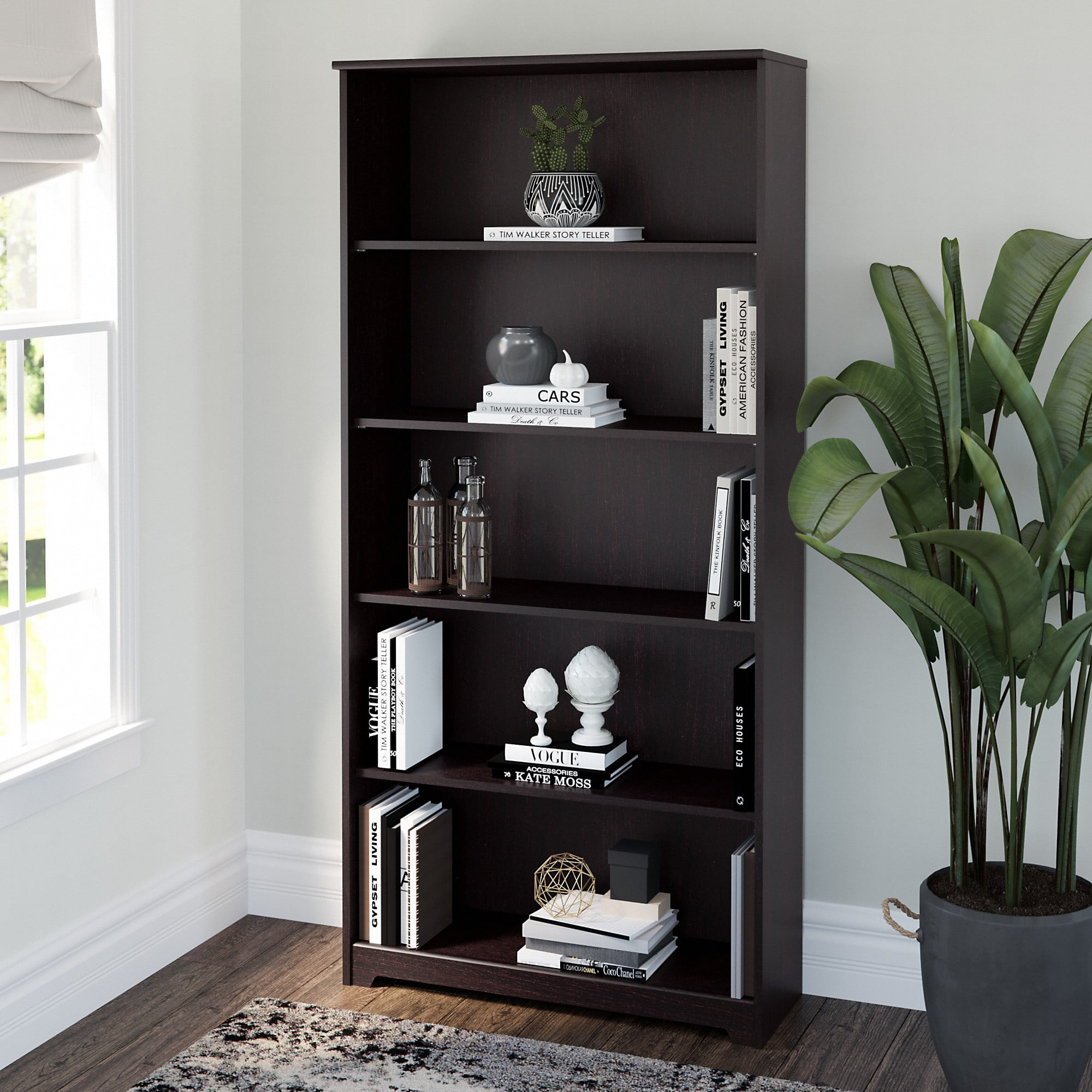 Bush Furniture Cabot Tall 5 Shelf Bookcase, Espresso Oak