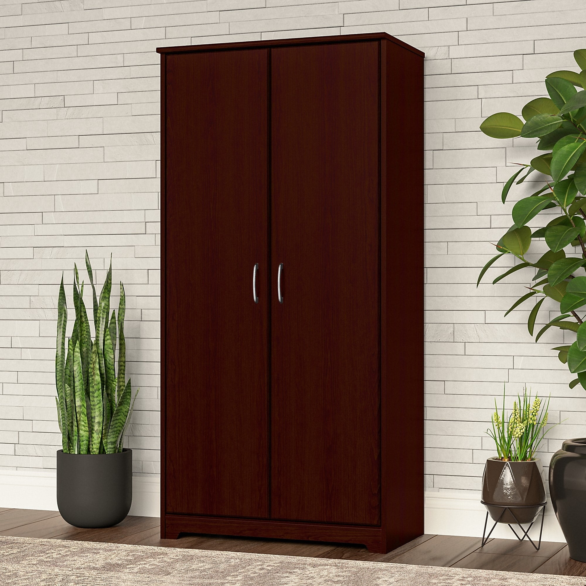 Bush Furniture Cabot Tall Storage Cabinet in Harvest Cherry - Engineered Wood