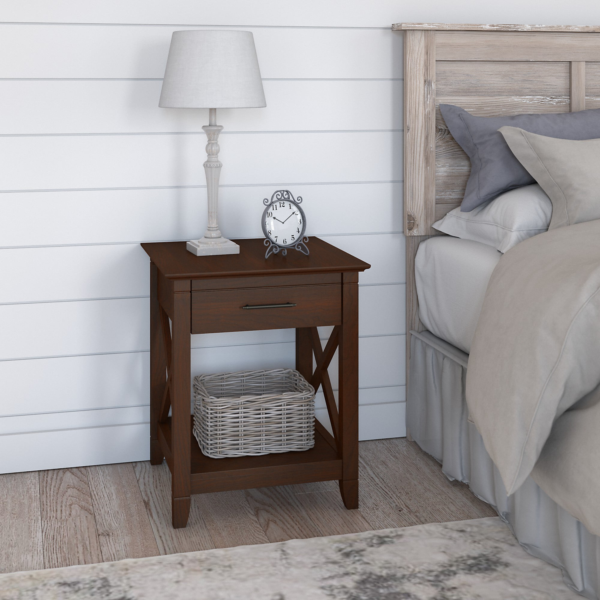 Bush Furniture Key West Nightstand with Drawer in Bing Cherry