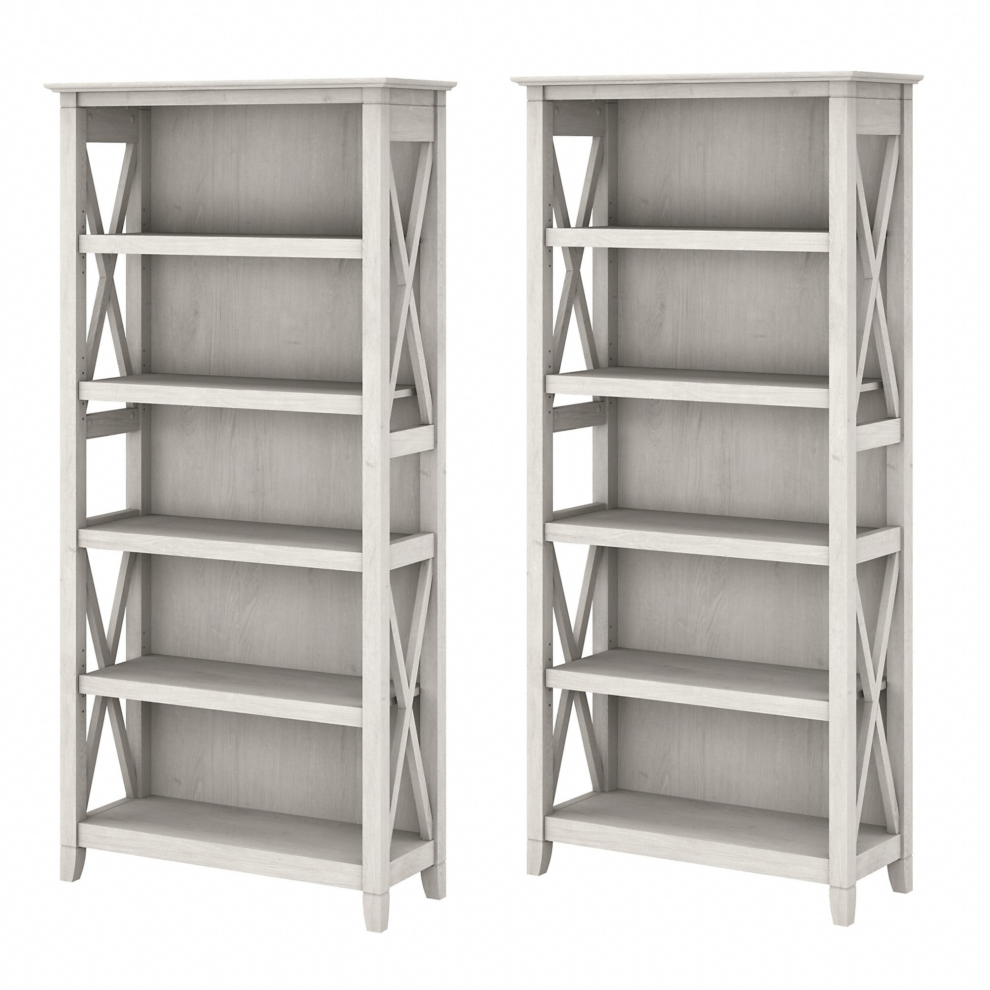 Bush Furniture Key West Tall 5 Shelf Bookcase, Set of 2, Linen White Oak