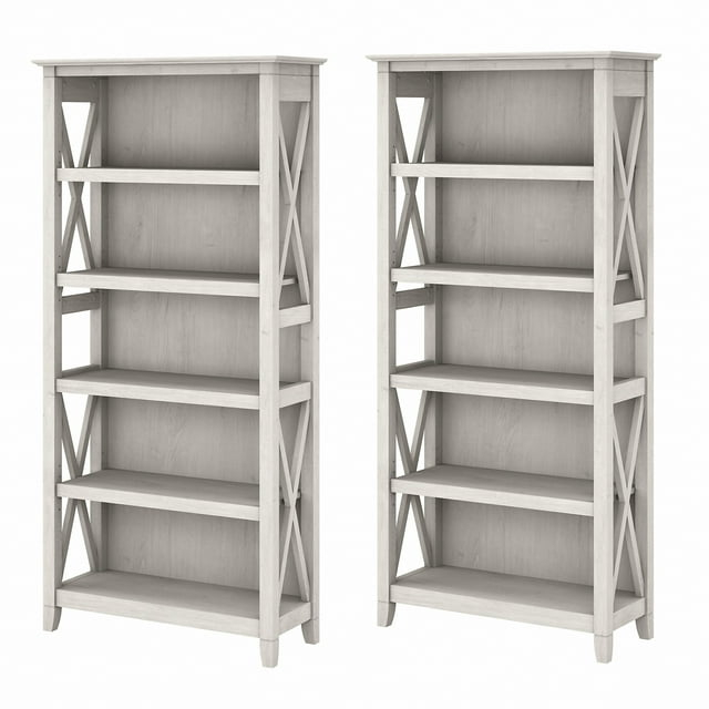 Bush Furniture Key West Tall 5 Shelf Bookcase, Set of 2, Linen White Oak