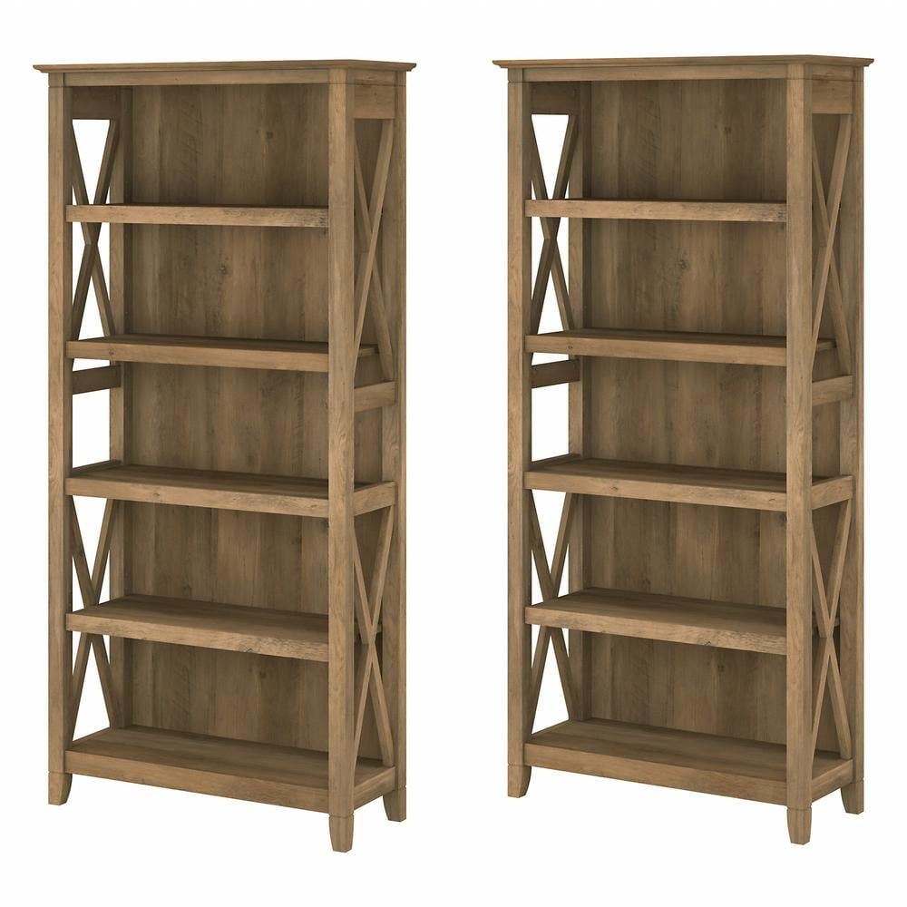 Bush Furniture Key West Tall 5 Shelf Bookcase, Set of 2, Reclaimed Pine