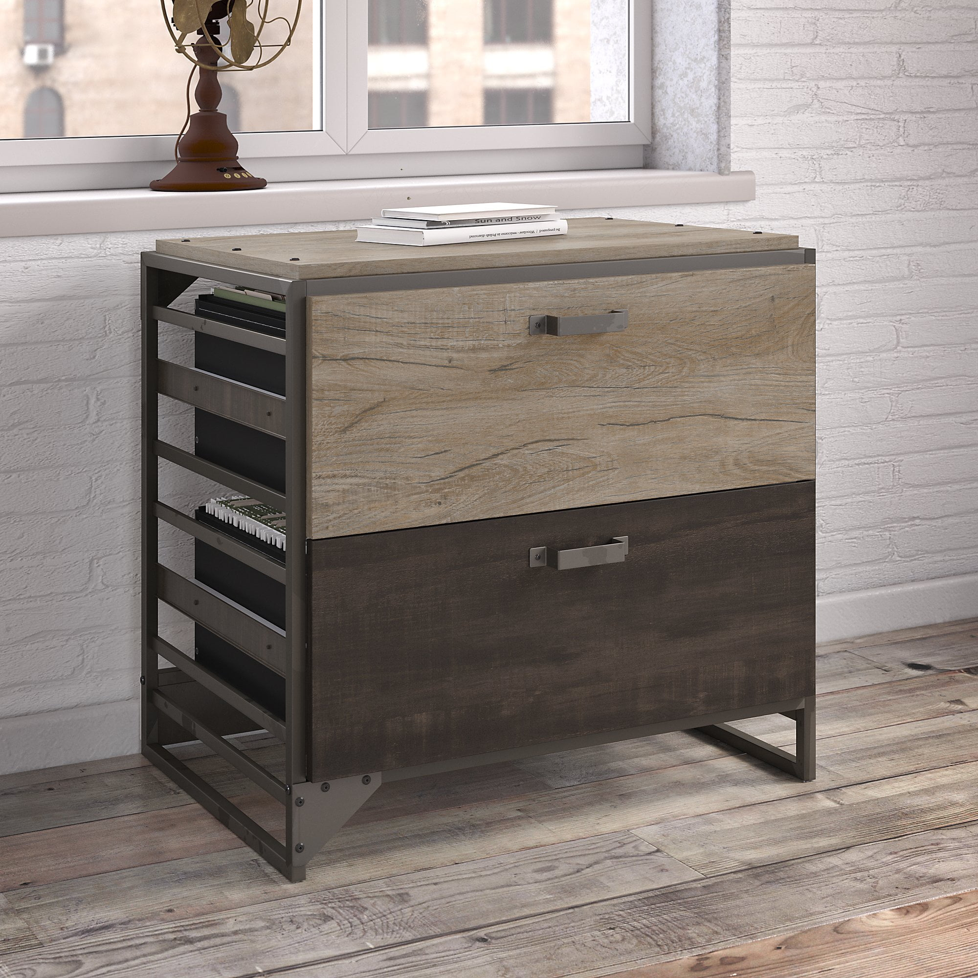 Bush Furniture Refinery Lateral File Cabinet in Rustic Gray