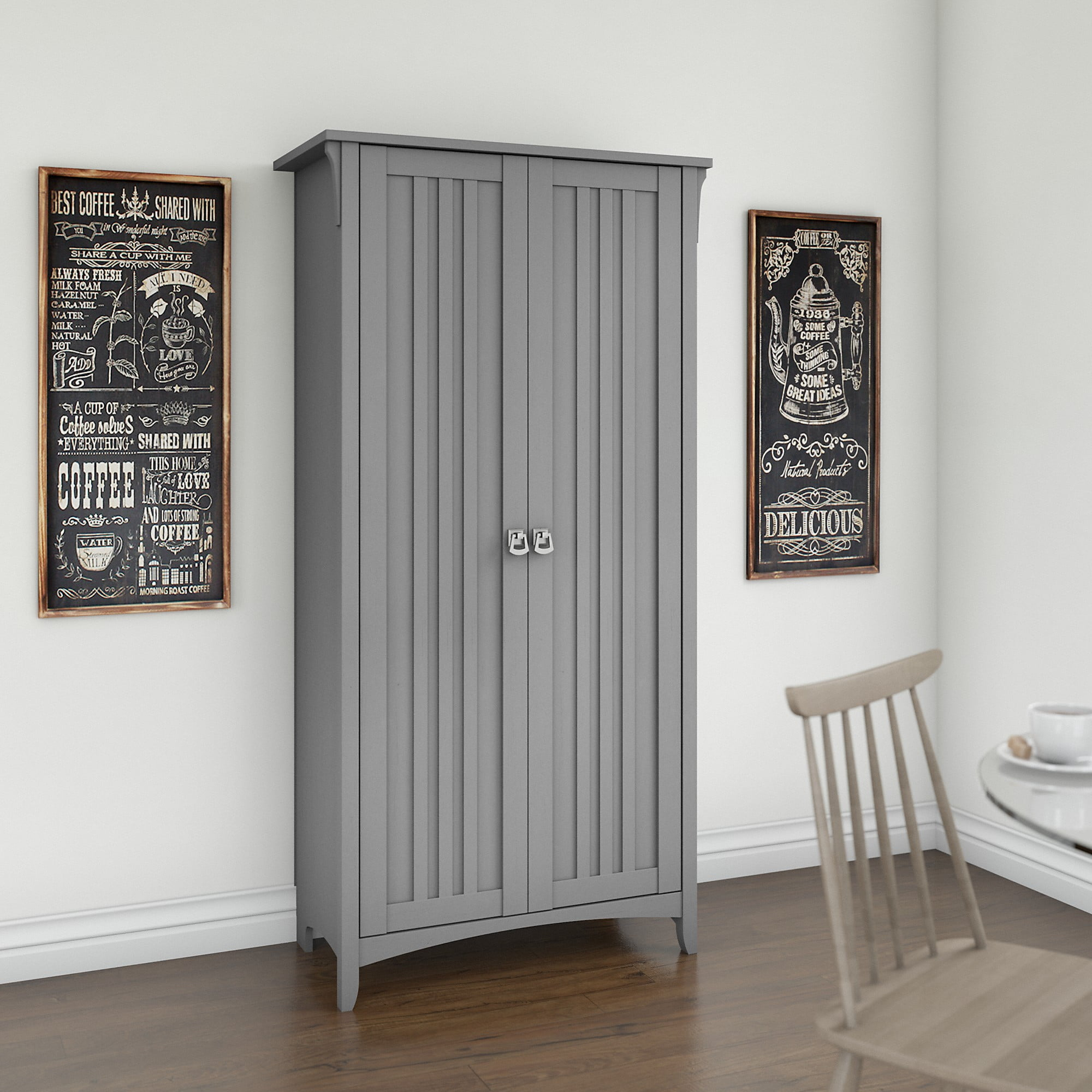 Bush Furniture Salinas Kitchen Pantry Cabinet with Doors in Cape Cod Gray