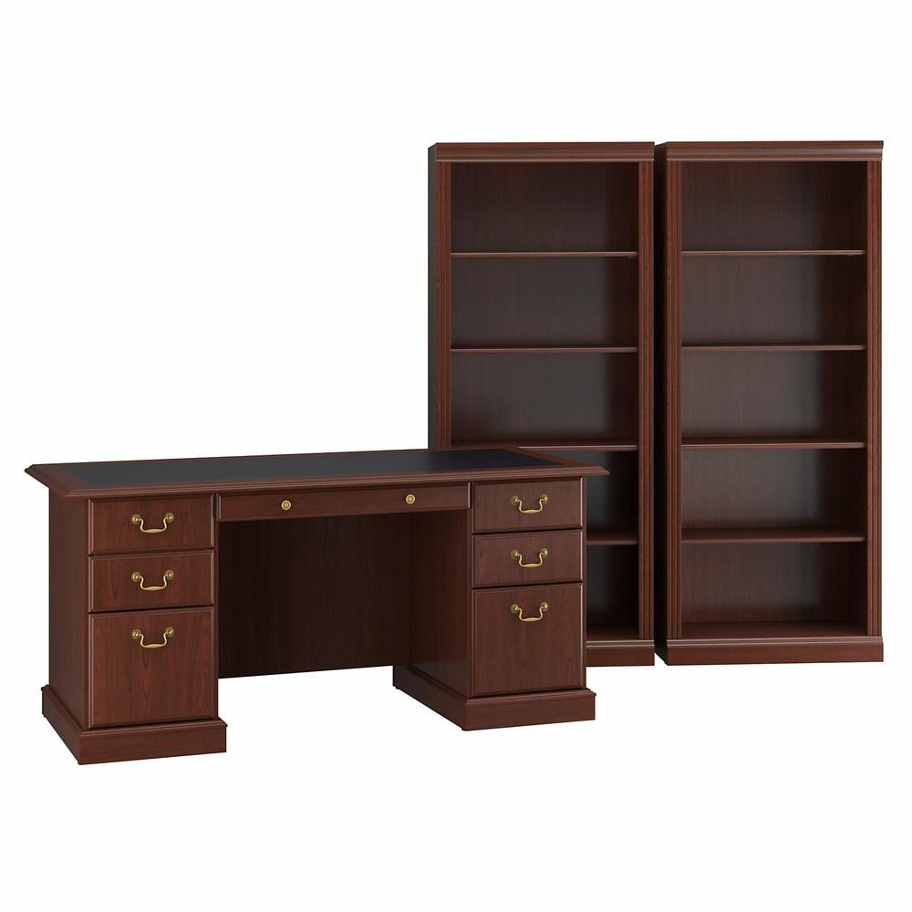 Bush Furniture Saratoga Executive Desk and Two 5 Shelf Bookcases in Cherry