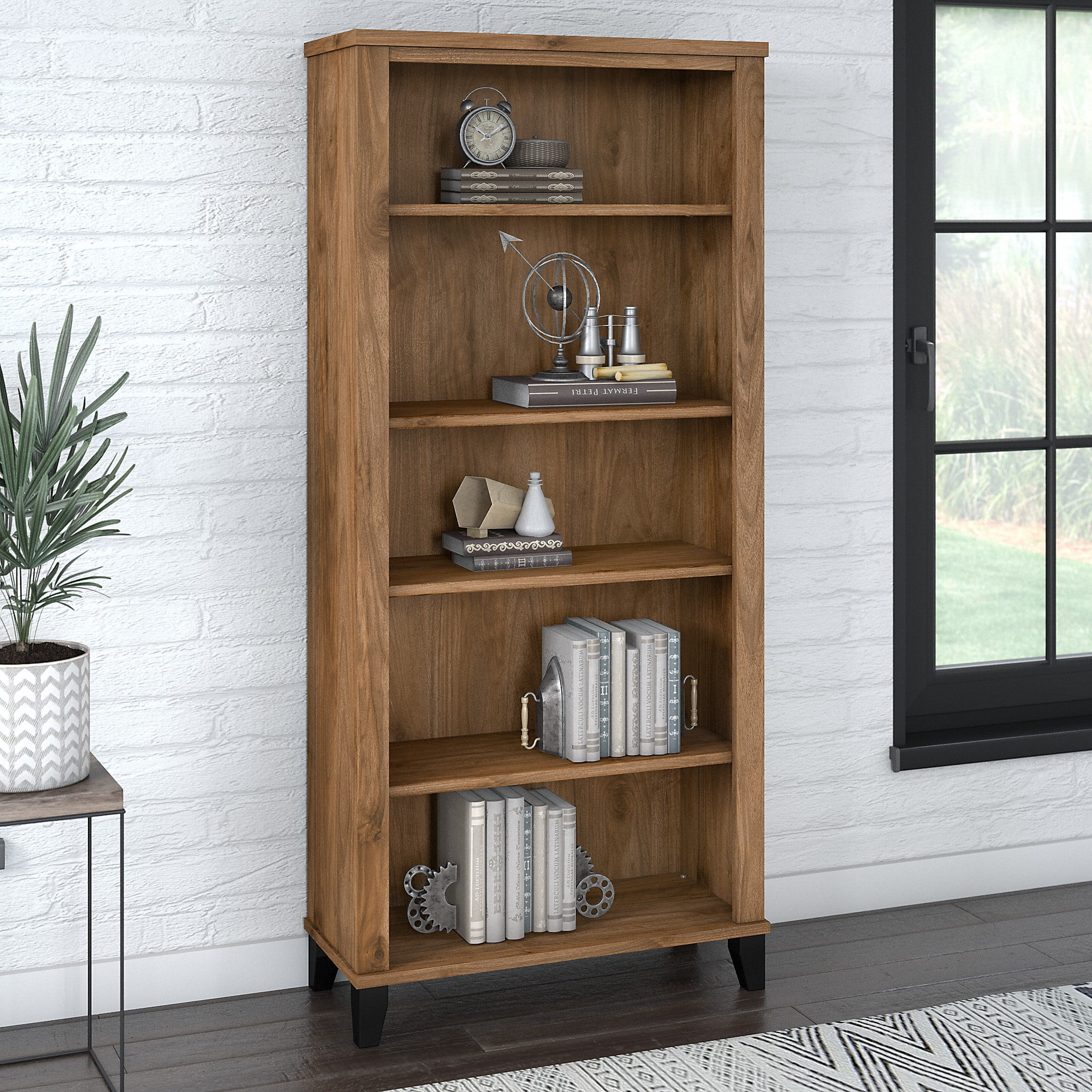 Bush Furniture Somerset 5 Shelf Tall Bookcase in Fresh Walnut Finish