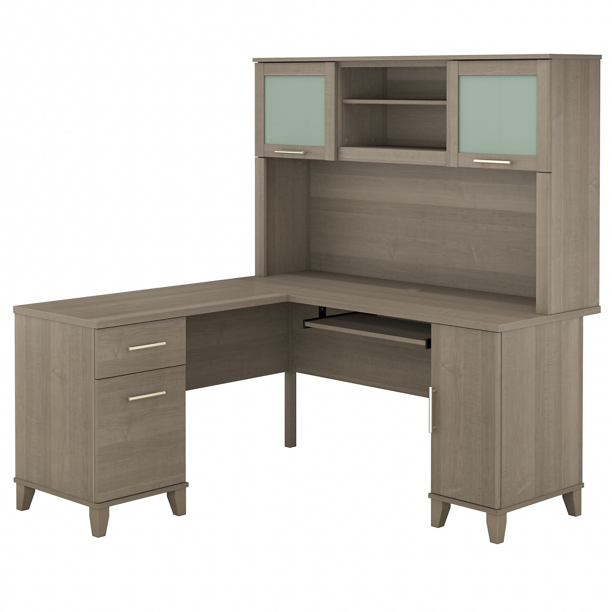 Bush Furniture Somerset 60" L Desk and Hutch with Storage, Ash Gray
