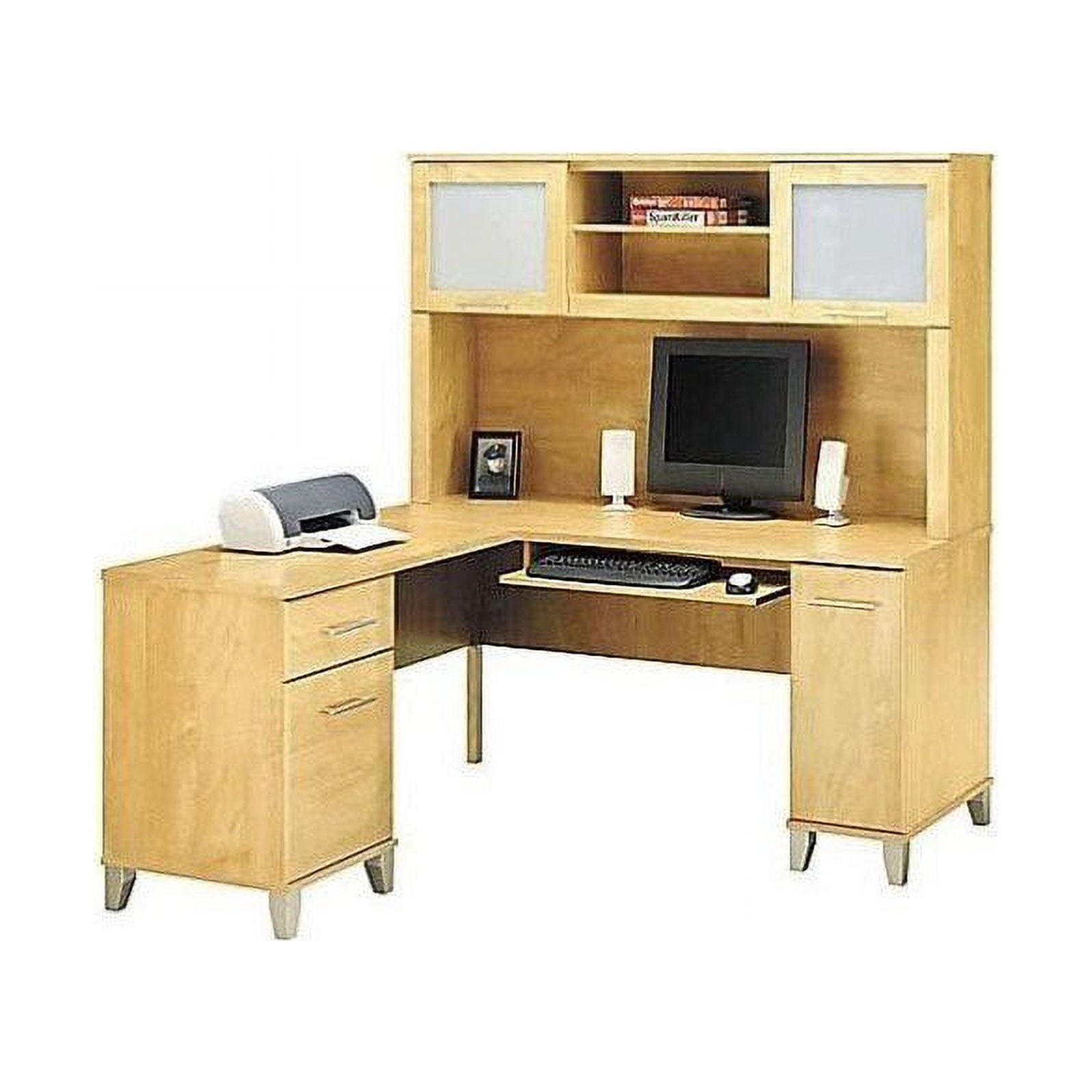 Bush Furniture Somerset 60" L-Shape Computer Desk with Hutch in Maple Cross