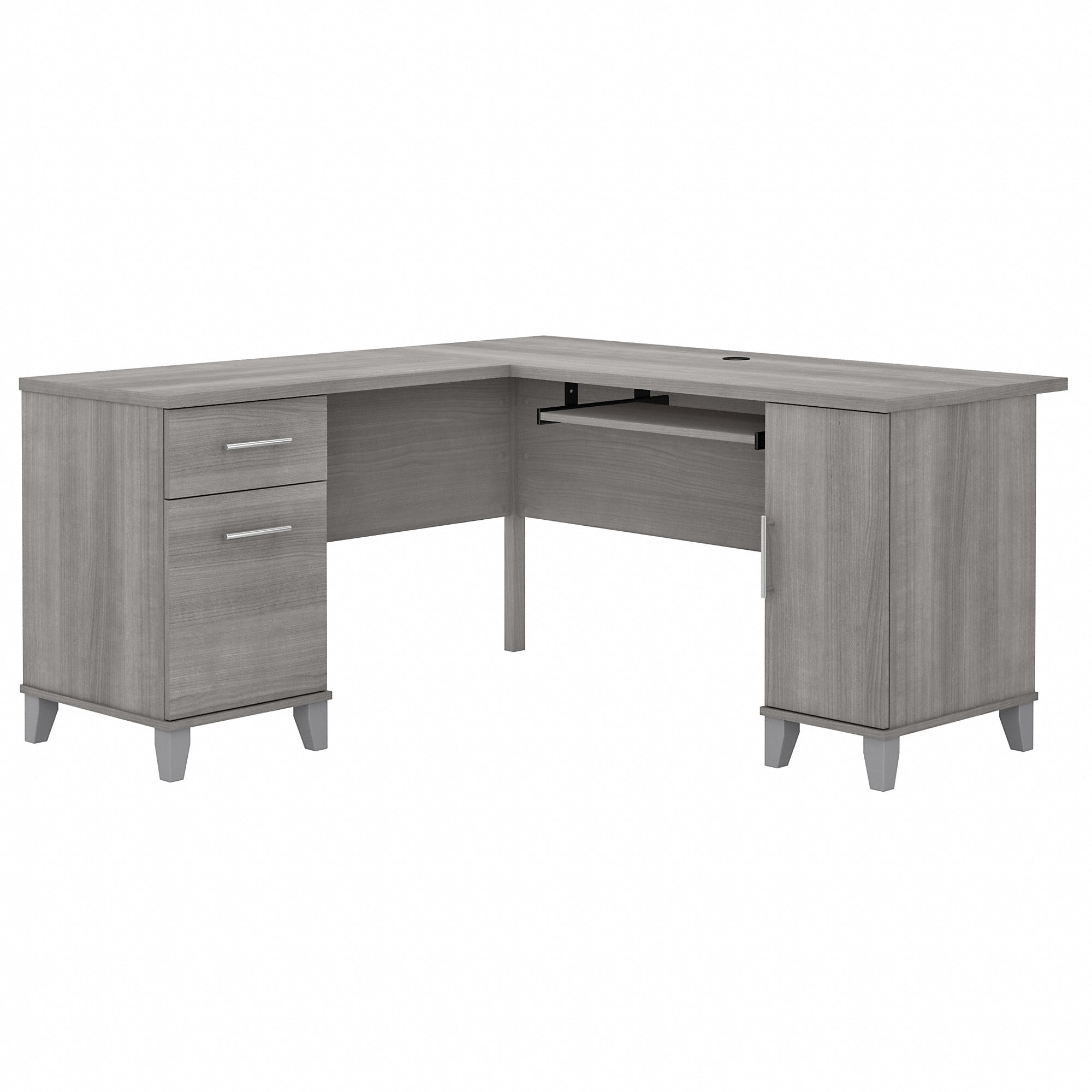 Bush Furniture Somerset 60" L Shaped Desk with Storage, Platinum Gray