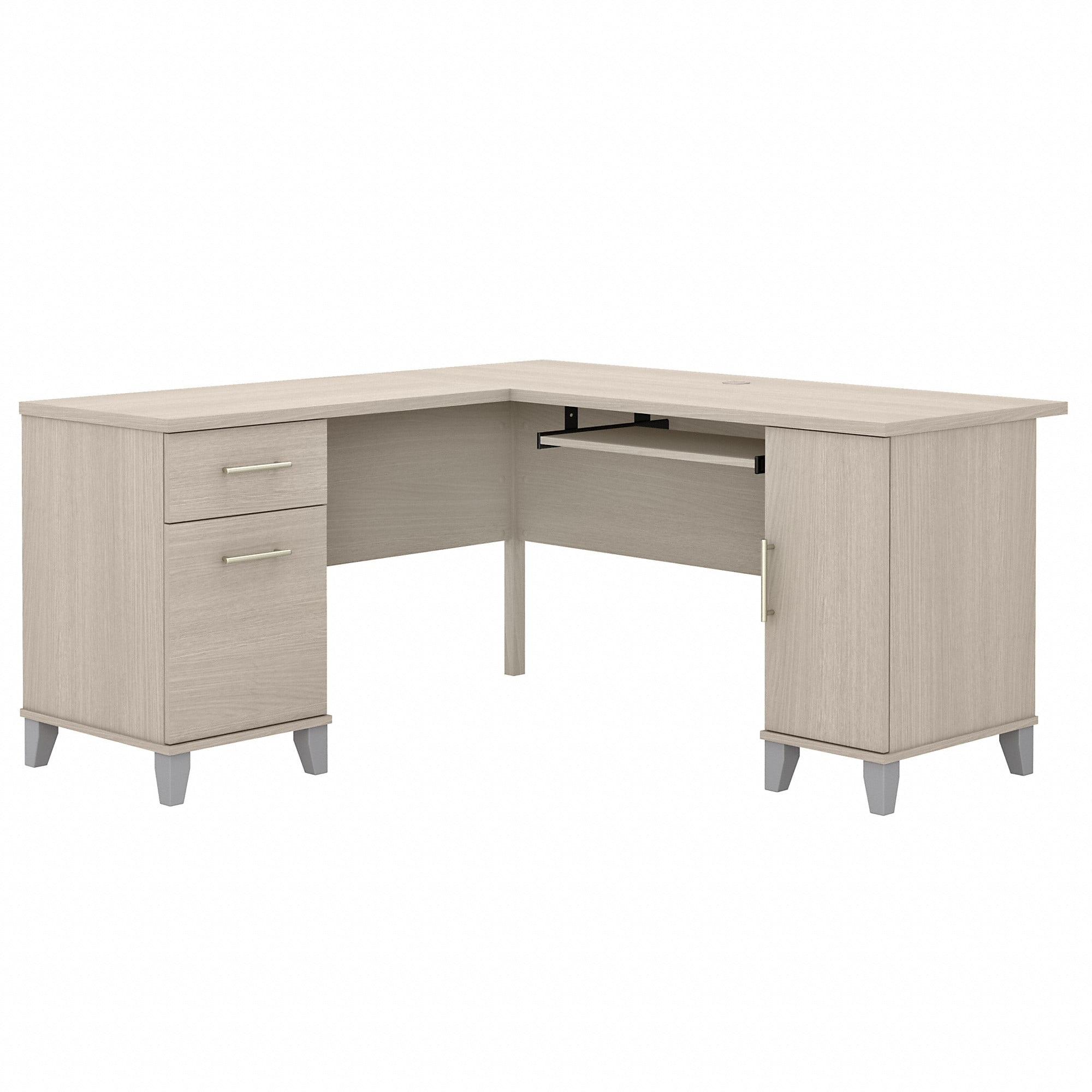 Bush Furniture Somerset 60" L Shaped Desk with Storage, Sand Oak