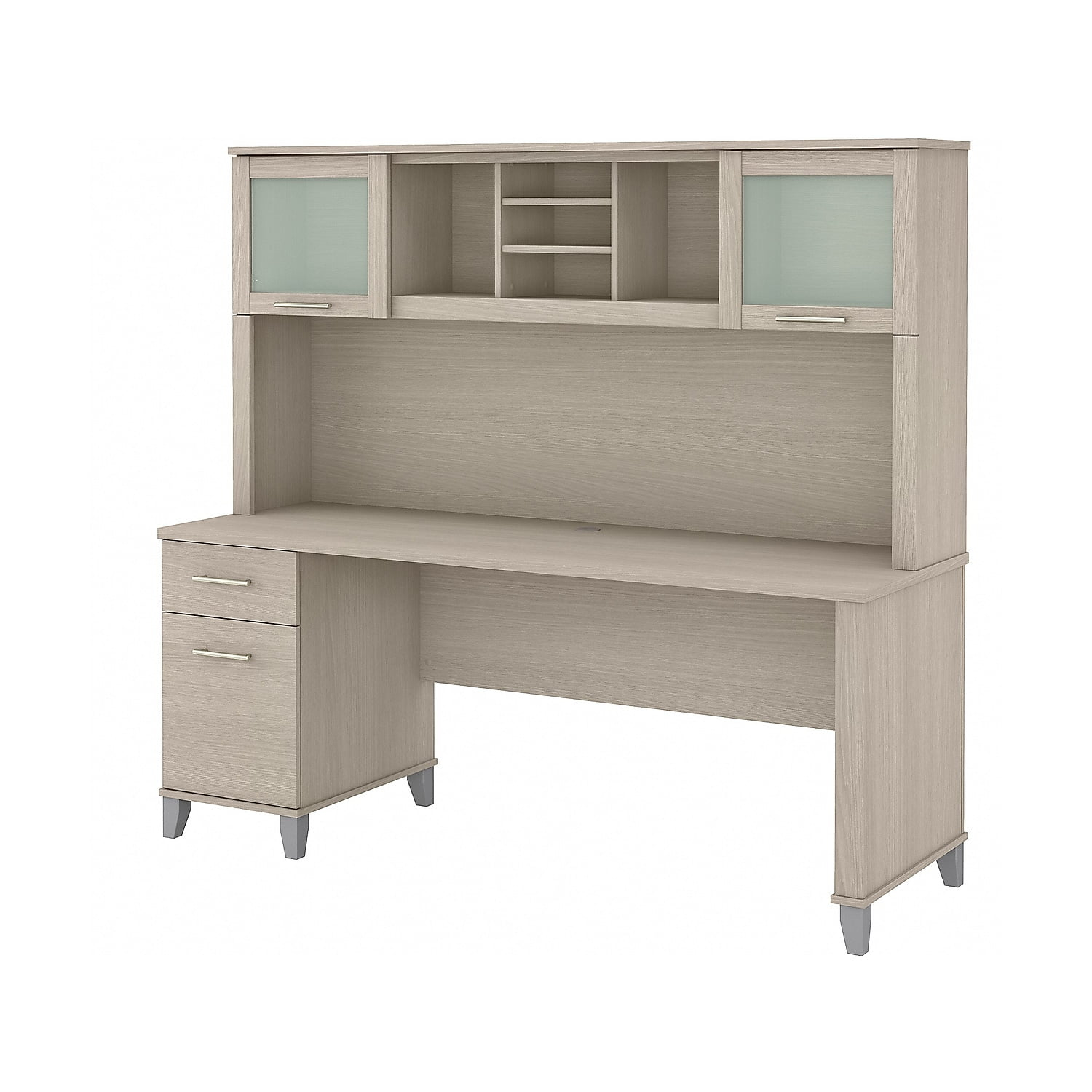 Bush Furniture Somerset 72" Desk and Hutch with Storage, Sand Oak