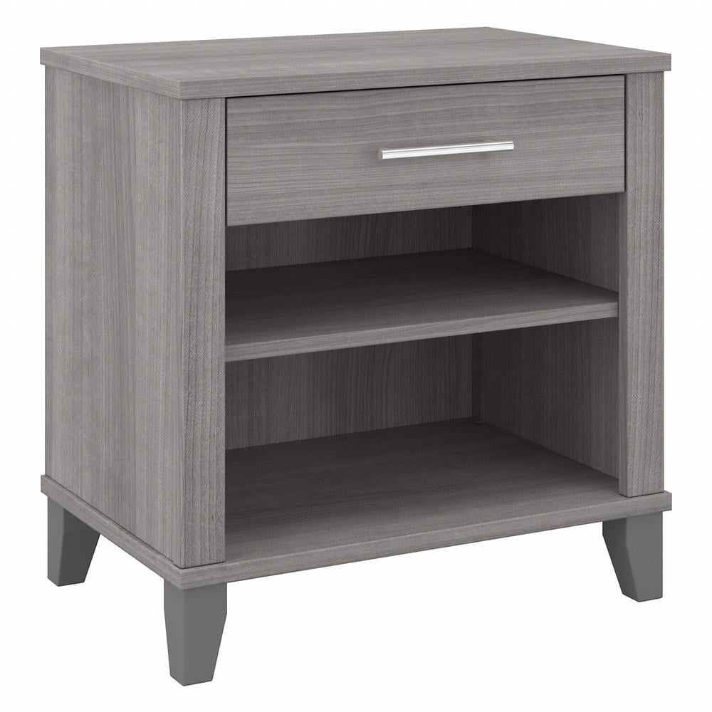 Bush Furniture Somerset Nightstand with Drawer and Shelves, Platinum Gray