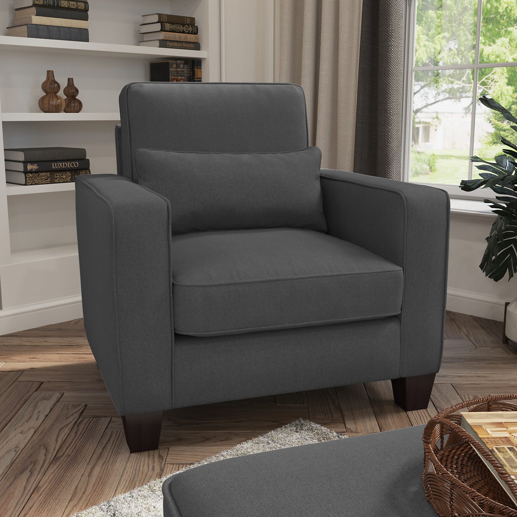 Bush Furniture Stockton Accent Chair with Arms in Charcoal Gray Herringbone