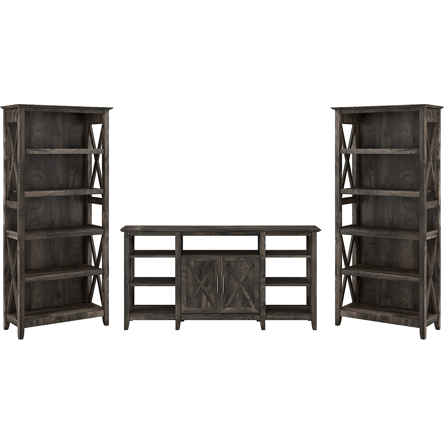 Bush Furniture Key West Tall TV Stand with Set of 2 Bookcases