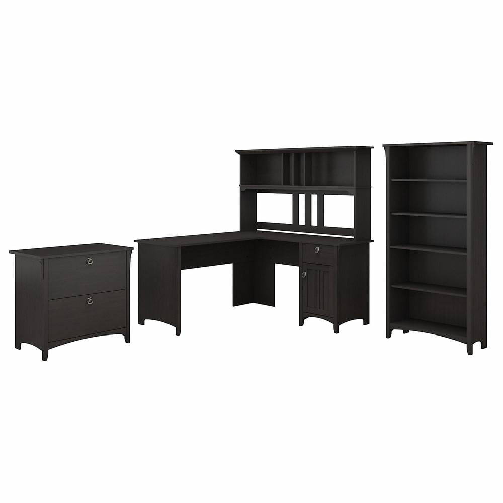 Bush Salinas 60W L Shaped Desk Office Suite in Vintage Black - Engineered Wood