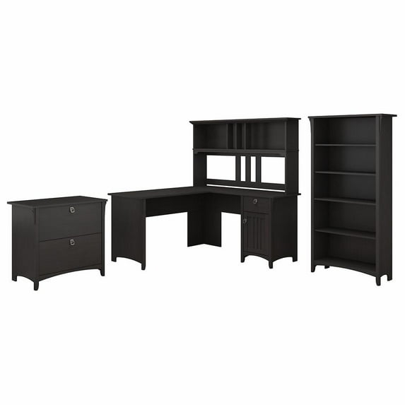 Bush Salinas 60W L Shaped Desk Office Suite in Vintage Black - Engineered Wood