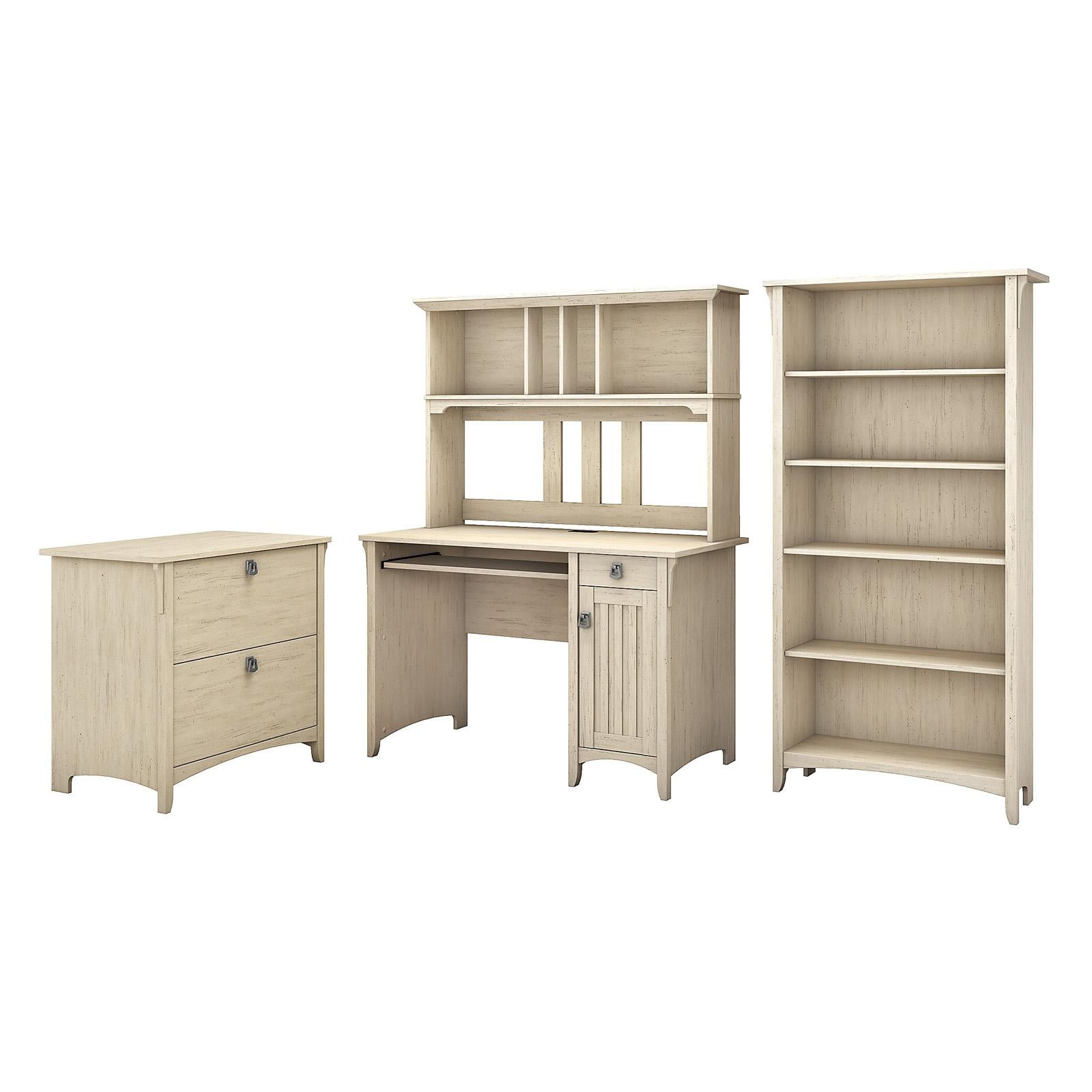 Bush Salinas Mission Desk 4-Piece Engineered Wood Office Suite in Antique White