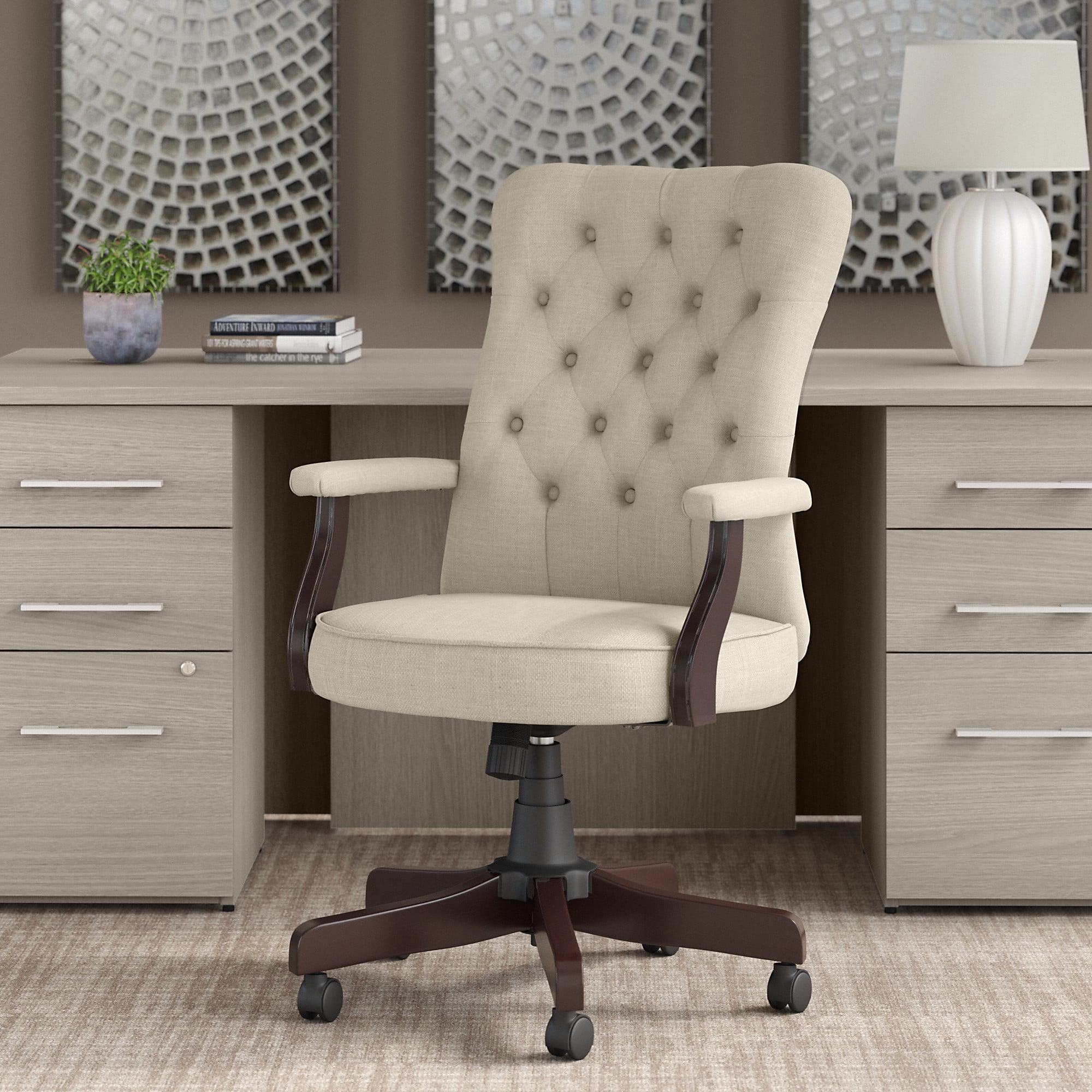 Bush Saratoga Upholstered Fabric Office Chair with High Back in Cream