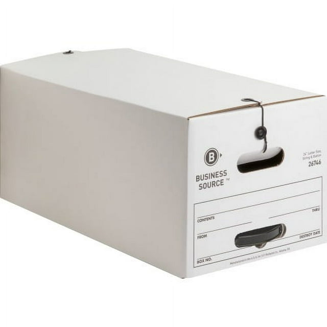 Business Source Medium Duty Letter Size Storage Box Internal Dimensions: 12" Width x 24" Depth x 10" Height - External Dimensions: 12.3" Width x 24.1" Depth x 10.8" Height - Media Size Supported: Lett