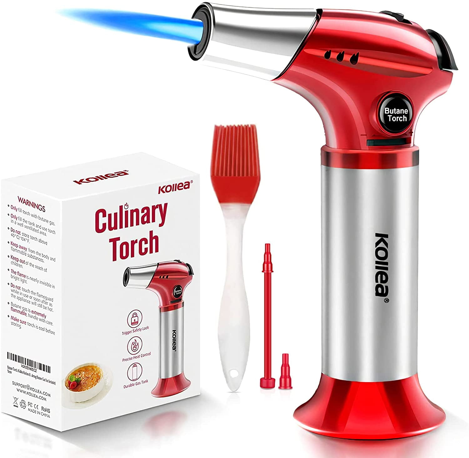 Butane Torch, Kollea Kitchen Blow Torch Refillable Cooking Torch Lighter, Mini Creme Brulee Torch with Safety Lock & Adjustable Flame for Desserts, BBQ, Soldering (Butane Gas Not Included)