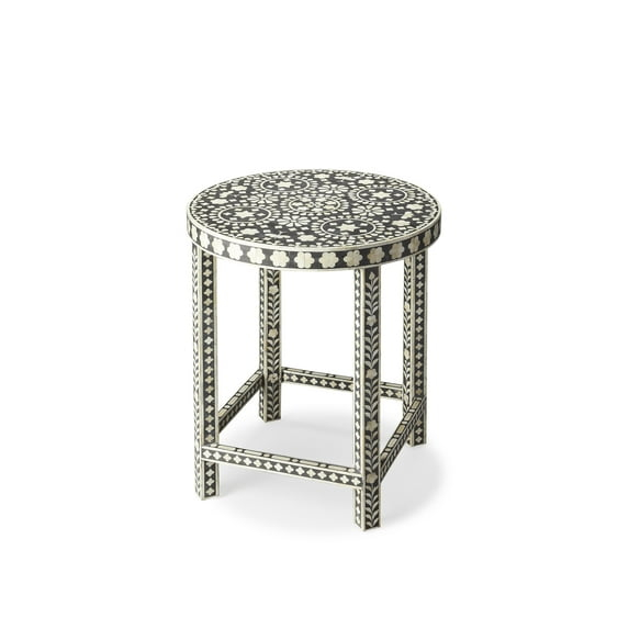 Butler Specialty Bone Inlay Round End Table In Black Bone Inlay
