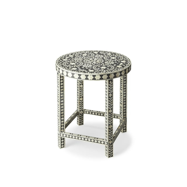 Butler Specialty Bone Inlay Round End Table In Black Bone Inlay