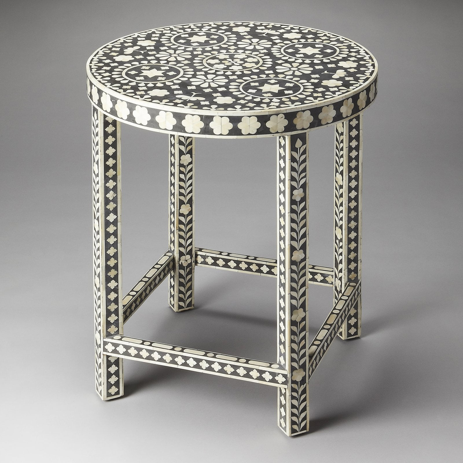 Butler Specialty Bone Inlay Round End Table In Black Bone Inlay