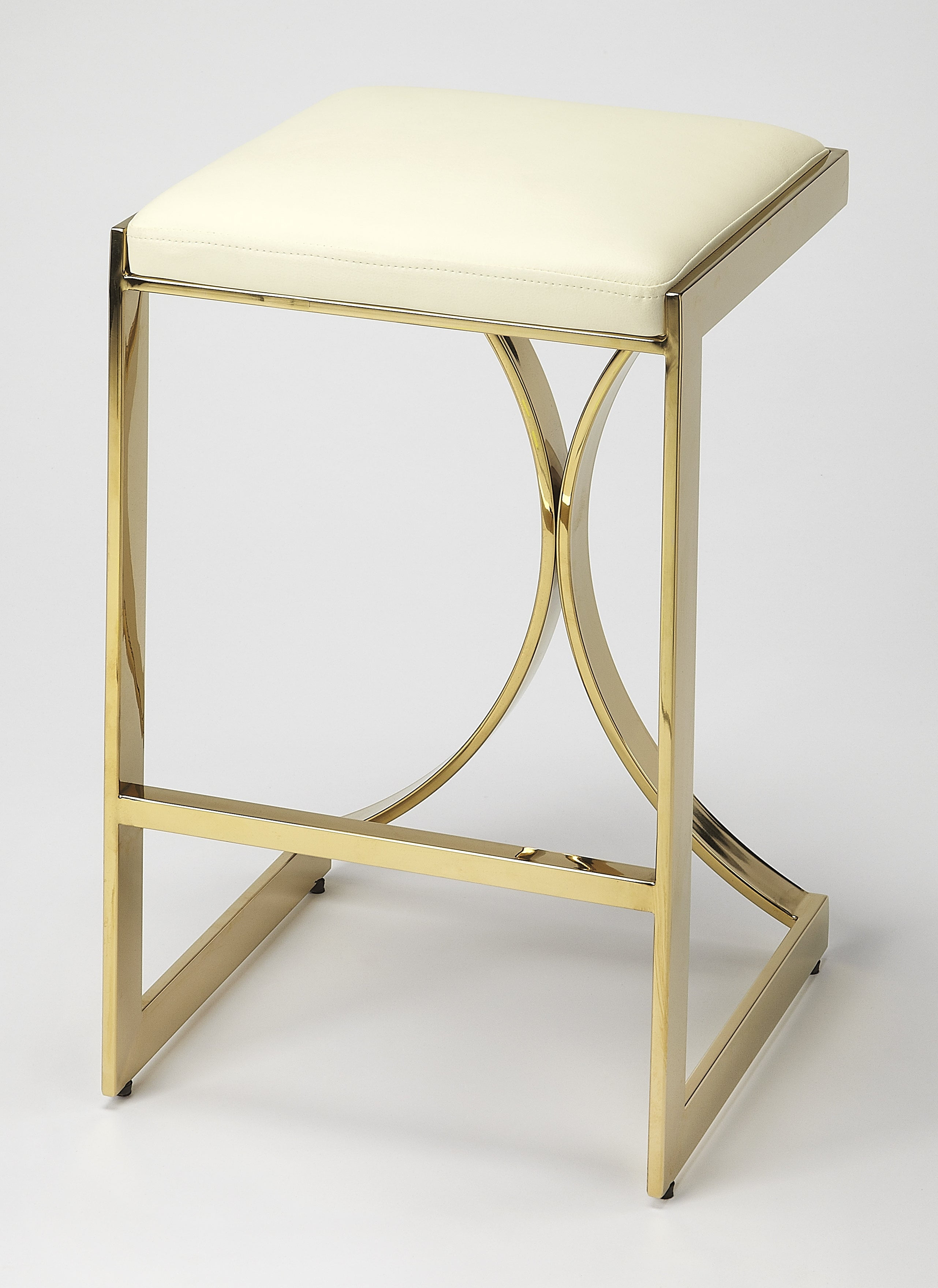 Butler Specialty Company Natalya 24" Faux Leather Counter Stool - Ivory / Gold