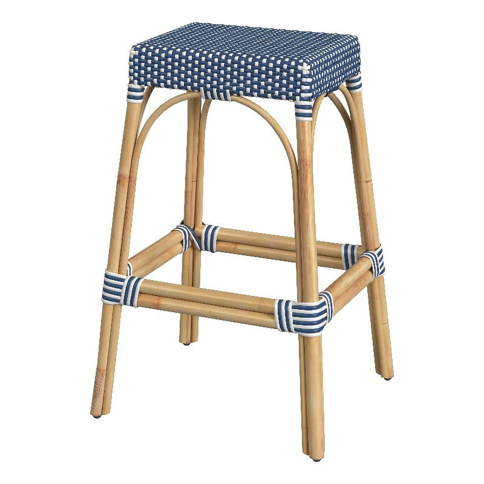 Butler Specialty Company Robias Rectangular Rattan 30" Bar Stool - Blue & White