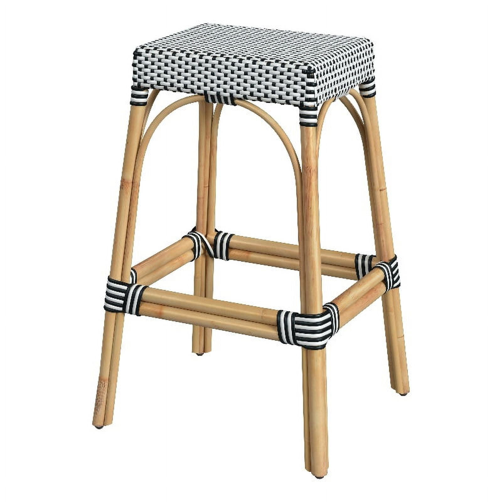 Butler Specialty Company Robias Rectangular Rattan 30" Bar Stool - White & Black