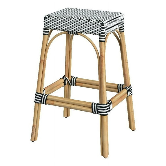 Butler Specialty Company Robias Rectangular Rattan 30" Bar Stool - White & Black