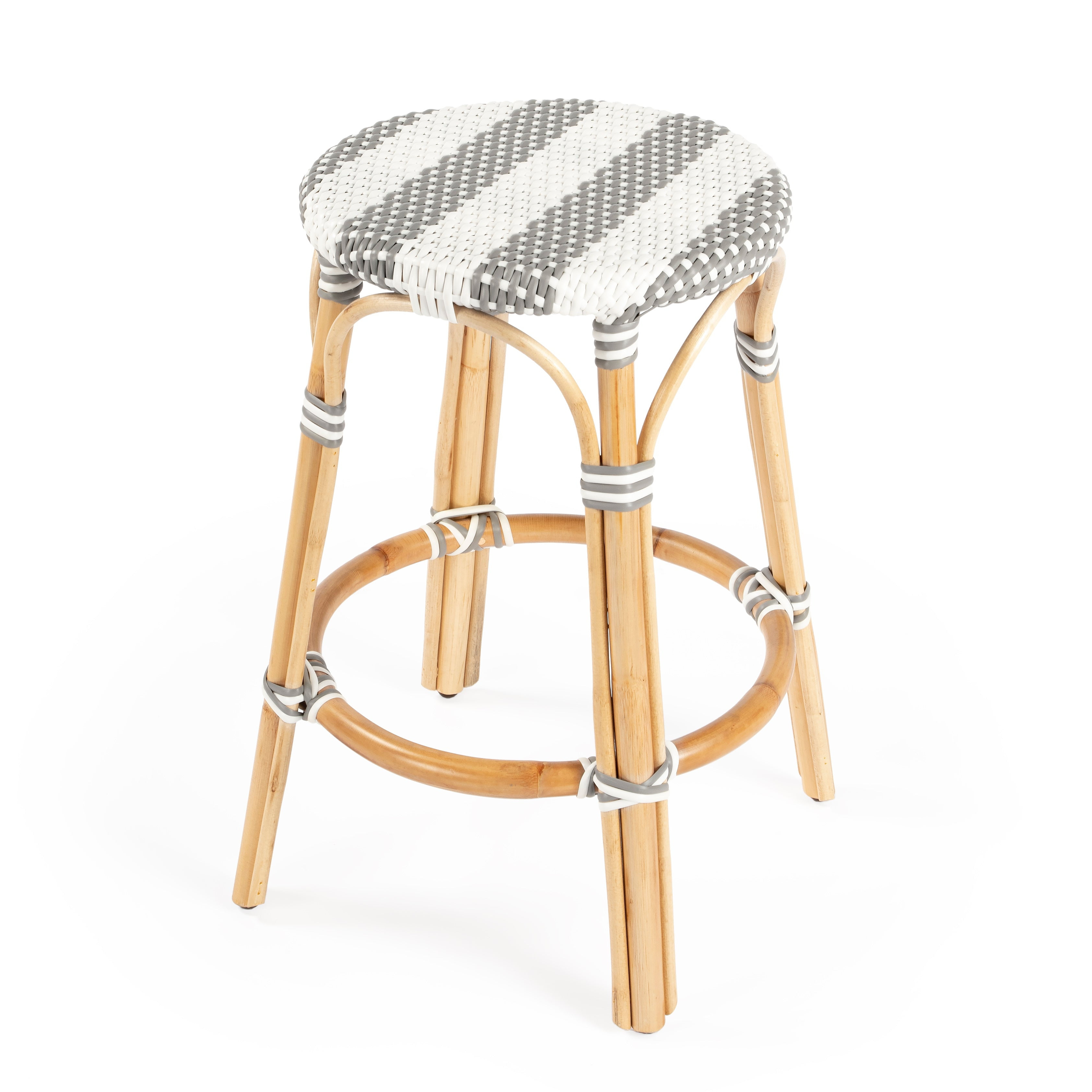 Butler Specialty Company Tobias Rattan Round 24" Counter Stool - Gray And White