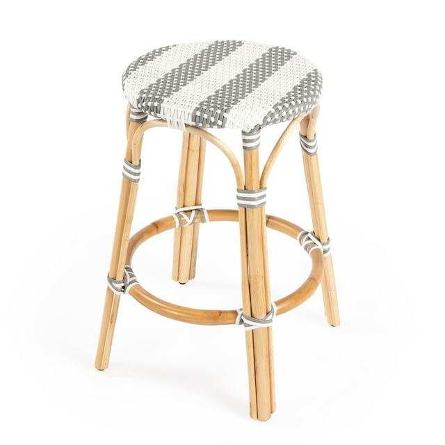 Butler Specialty Company Tobias Rattan Round 24" Counter Stool - Gray And White