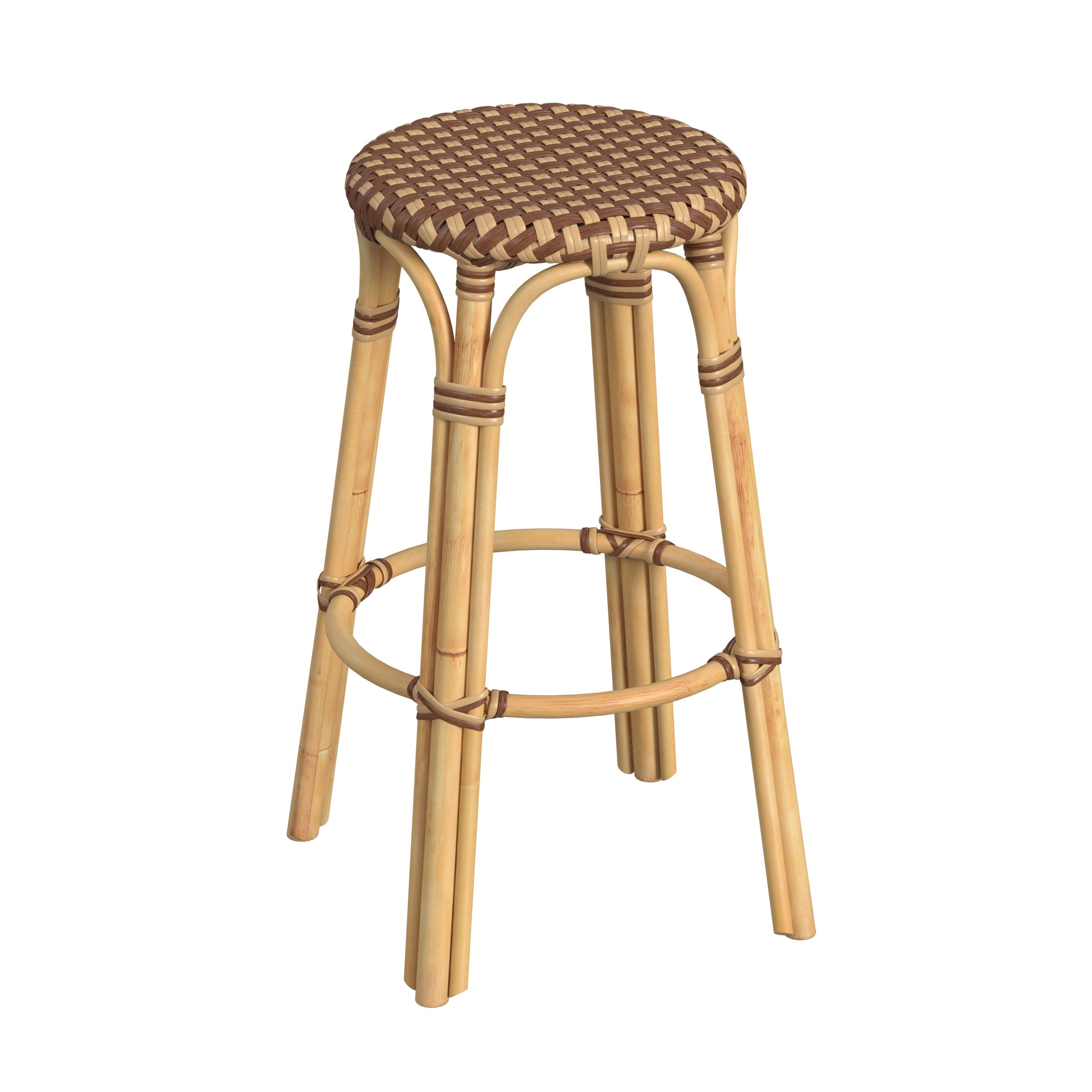 Butler Specialty Company Tobias Round Rattan 30" Bar Stool - Brown And Tan Dot