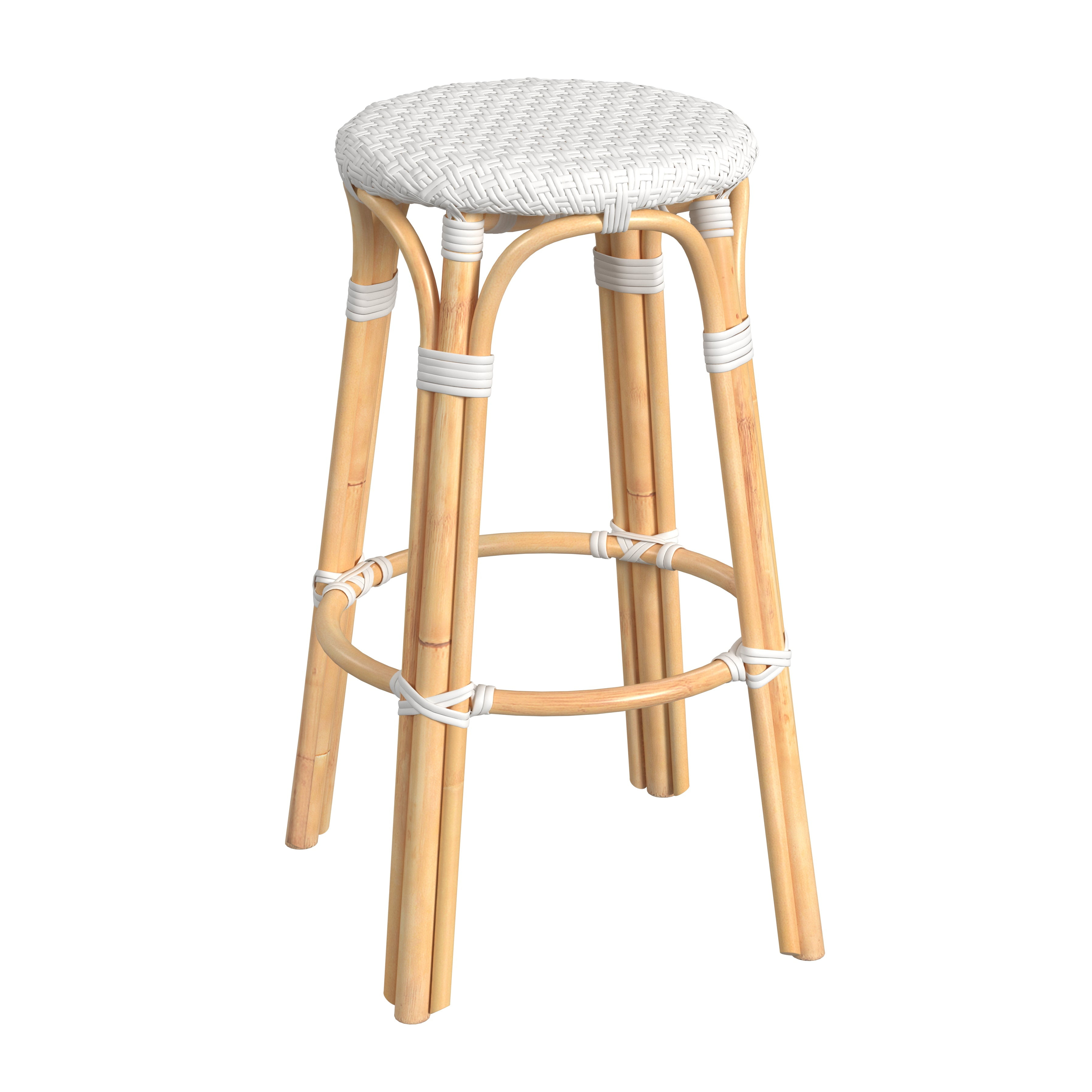 Butler Specialty Company Tobias Round Rattan 30" Bar Stool - Glossy White