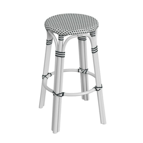 Butler Specialty Company Tobias Round Rattan 30" Bar Stool - White And Black Dot