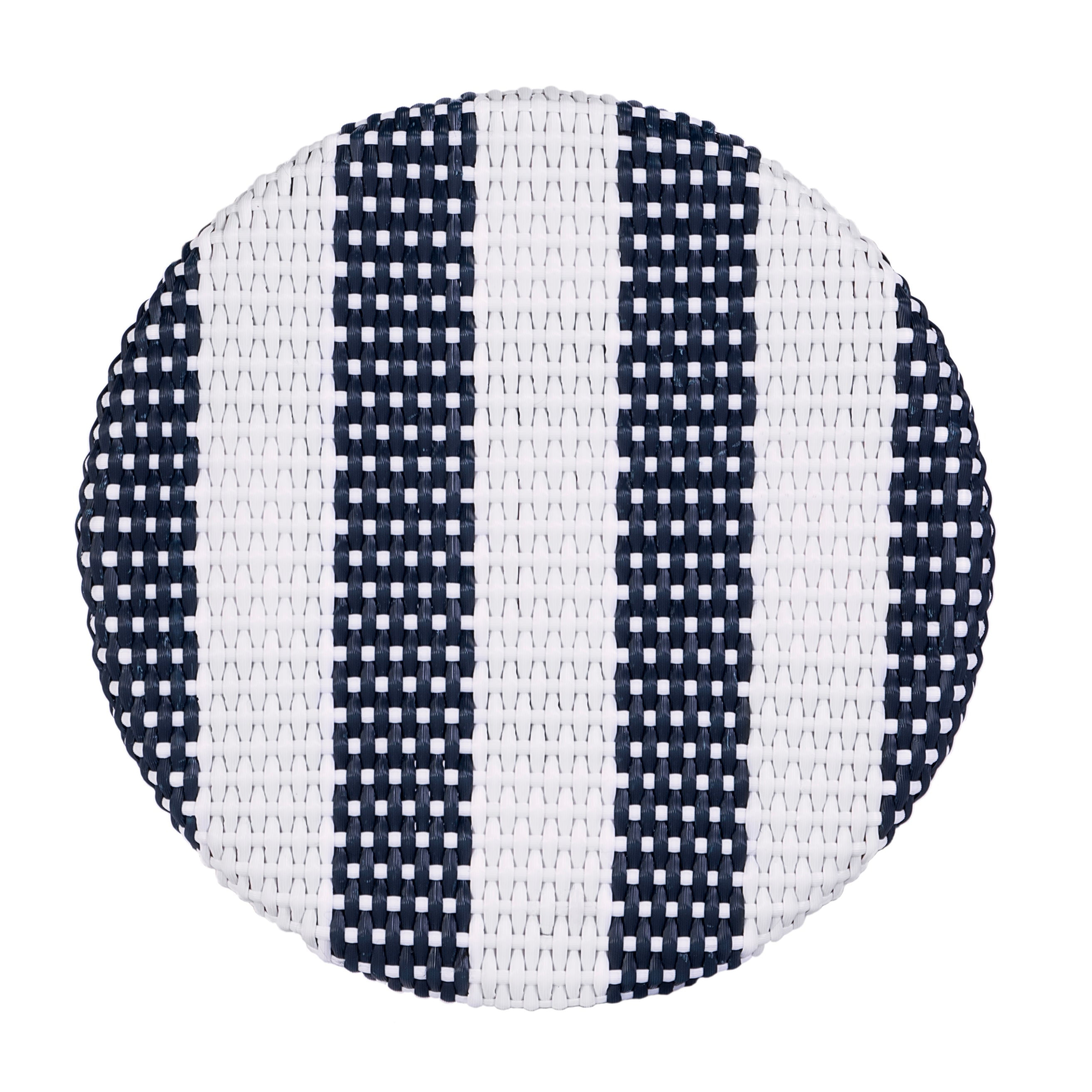 Butler Specialty Company Tobias Round Rattan 30" Bar Stool - White & Navy Stripe