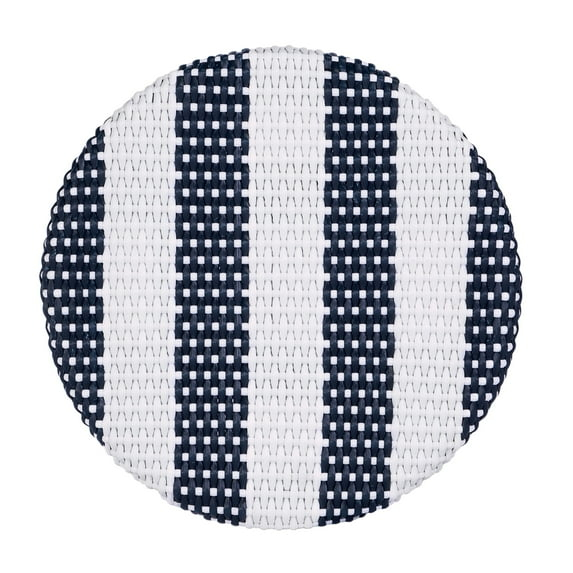 Butler Specialty Company Tobias Round Rattan 30" Bar Stool - White & Navy Stripe