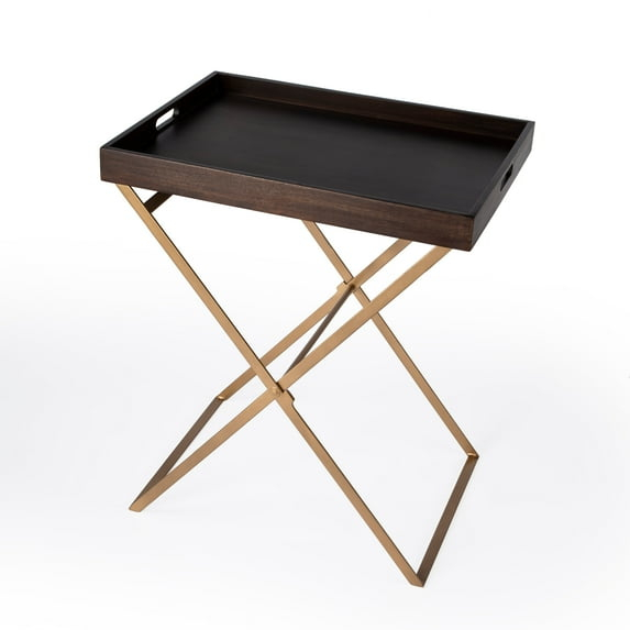 Butler Specialty Emma Brown Mango Wood And Gold Cross Legs Tray Table