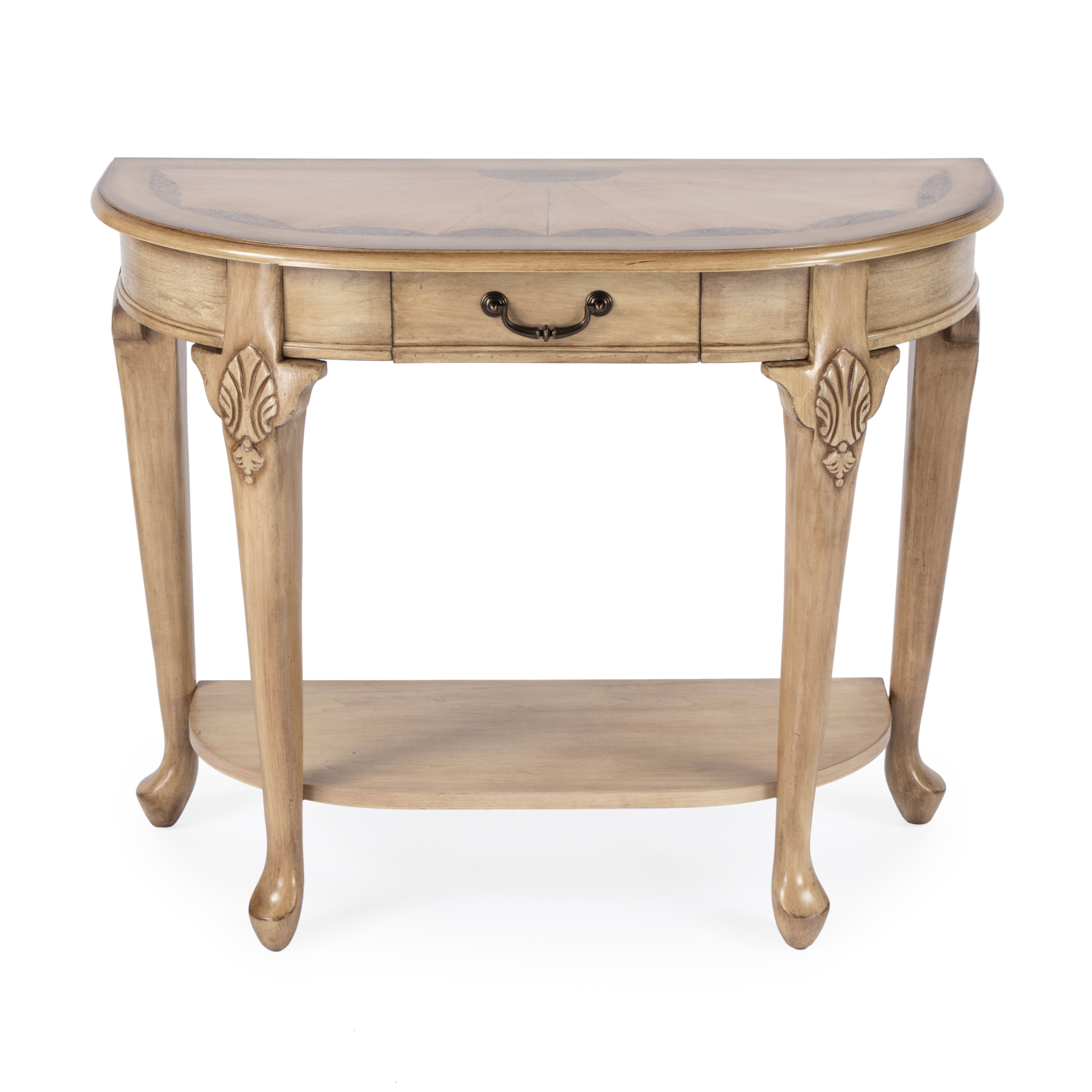 Butler Specialty Kimball 36" Demilune Wood Console Table In Antique Beige
