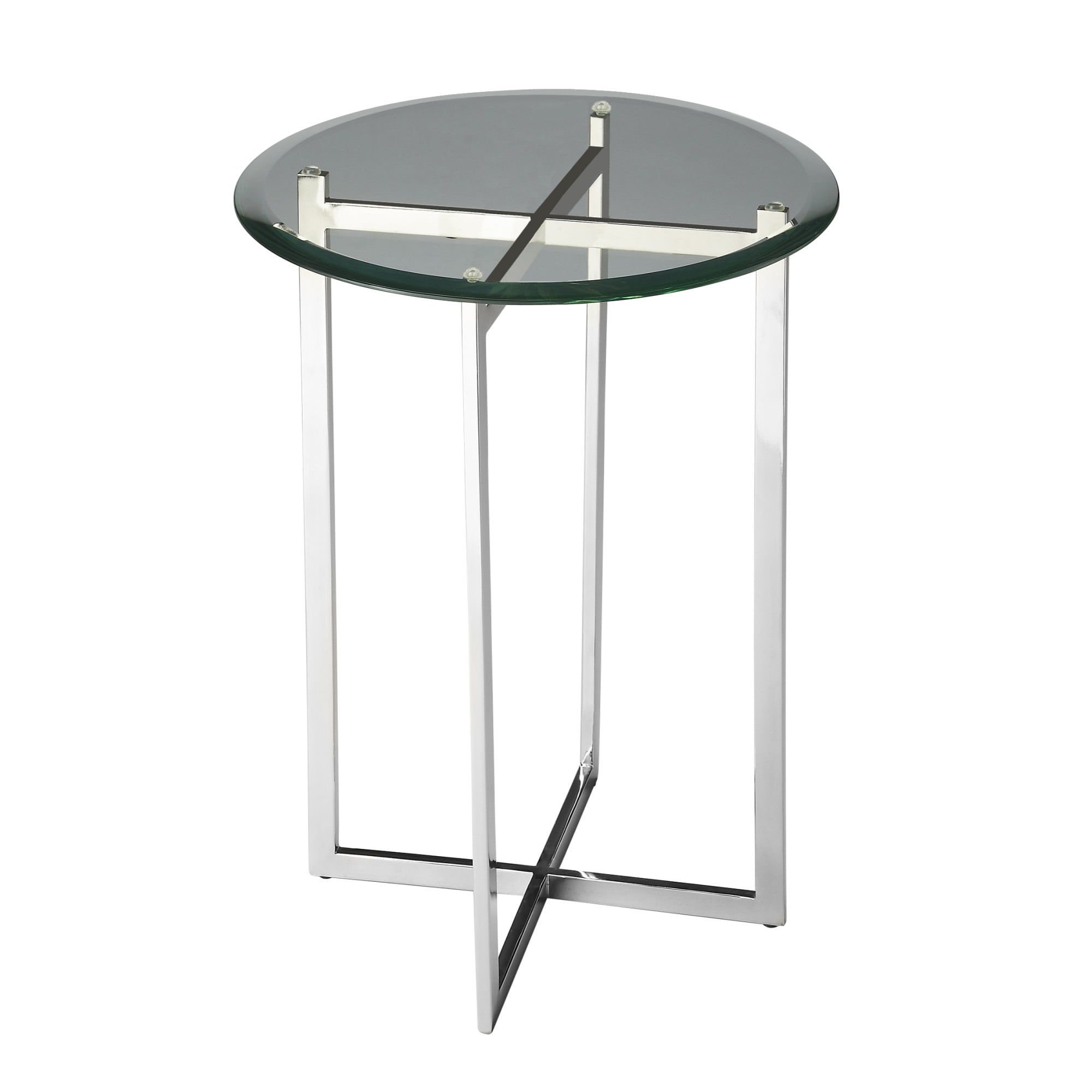 Butler Specialty Loft Glass Top Accent Table With Stainless Steel Base
