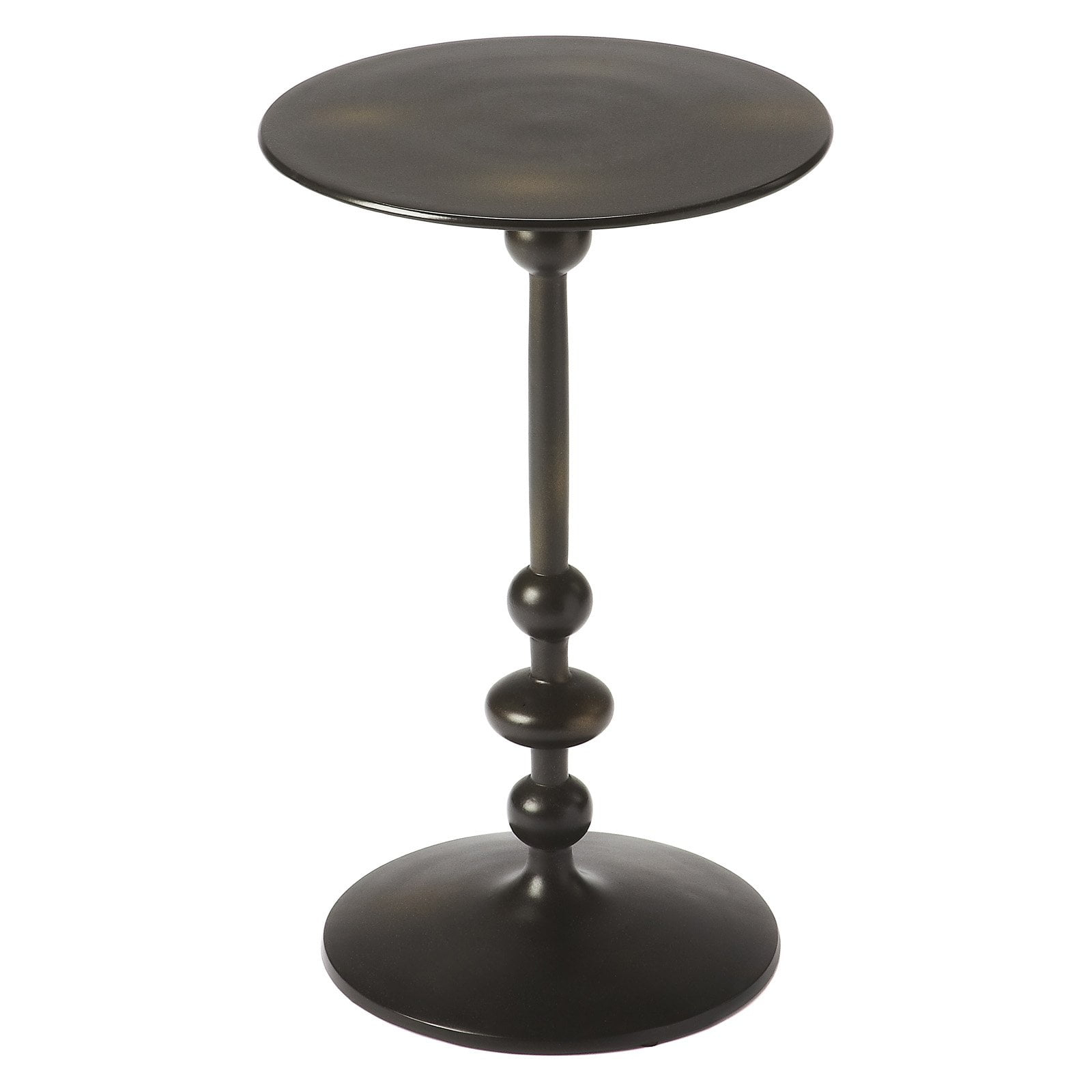 Elegant Round Black Iron and Wood Pedestal End Table