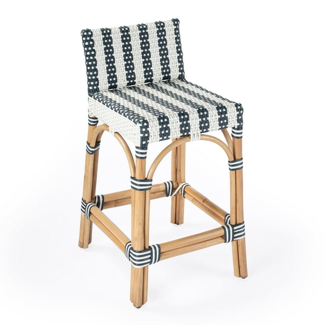 Butler Specialty Serienna Rattan Low Back 24.5" Counter Stool - Navy & White