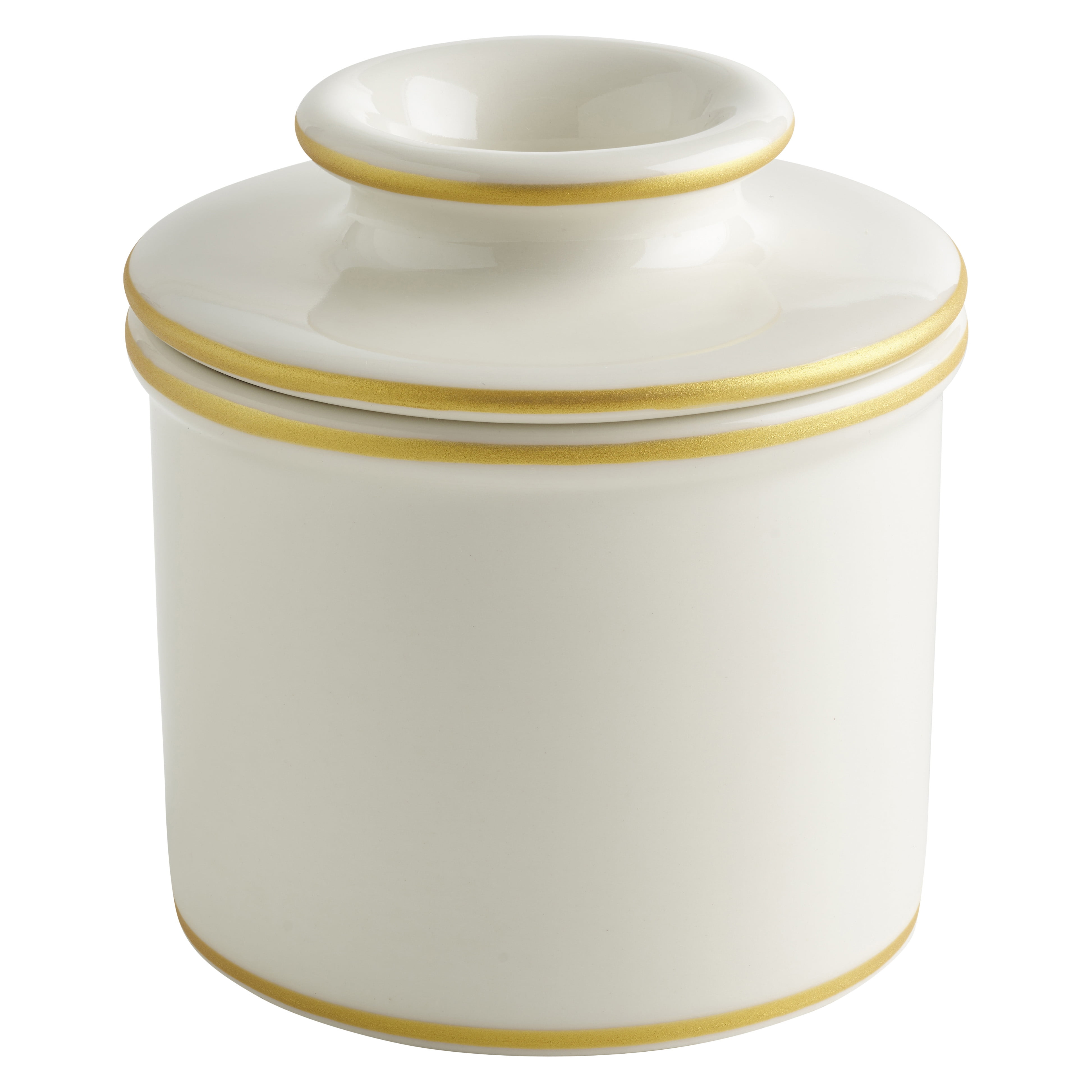 The Original Butter Bell® Crock By L. Tremain - French Butter Crock For Spreadable Soft Butter, Ceramic Butter Keeper for Counter, White with Gold Trim Butter Holder, 1 Piece, 3.94 x 3.94 x 4.14