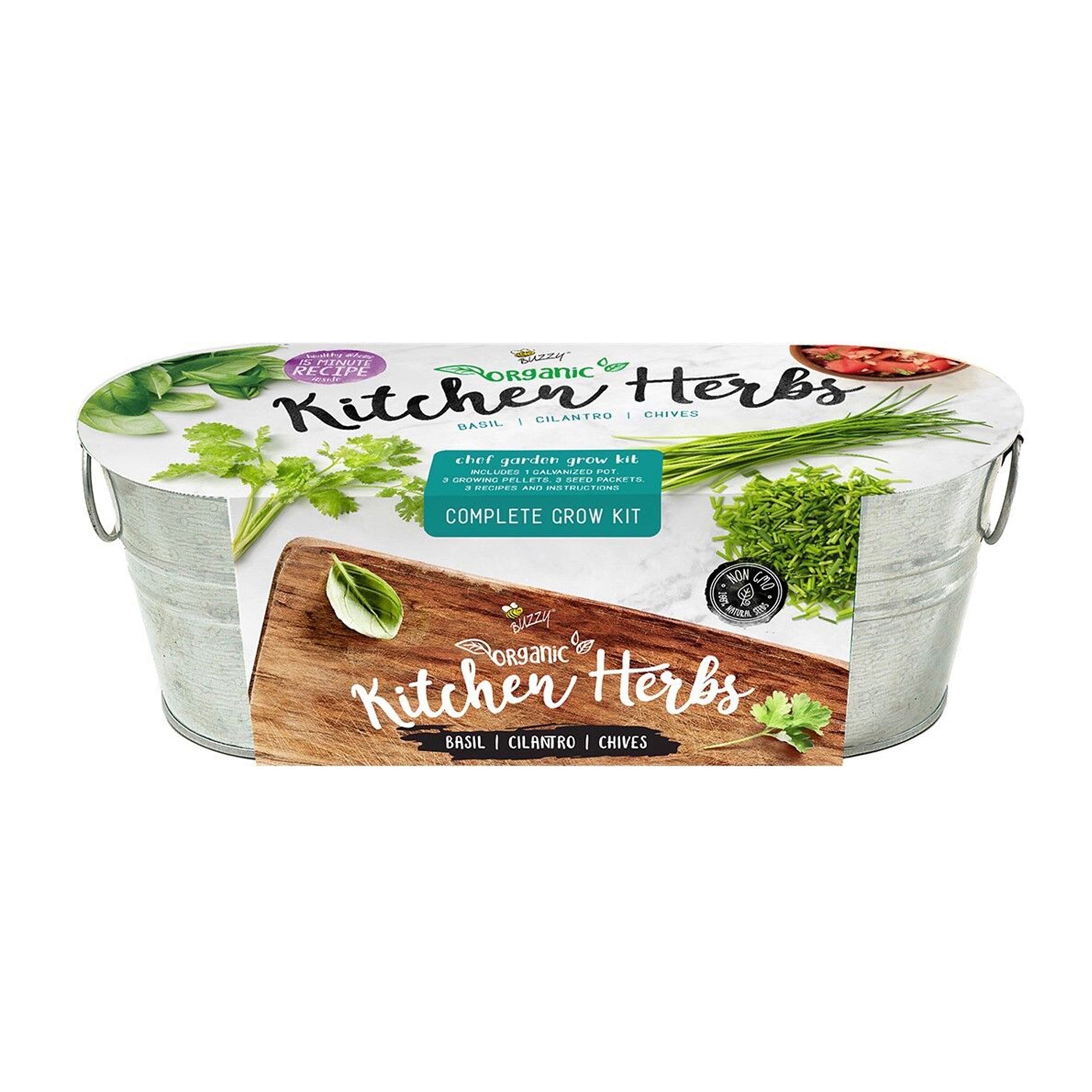 Buzzy Kitchen Herb (Organic Basil, Cilantro & Chives) Indoor Windowsill Grow Kit