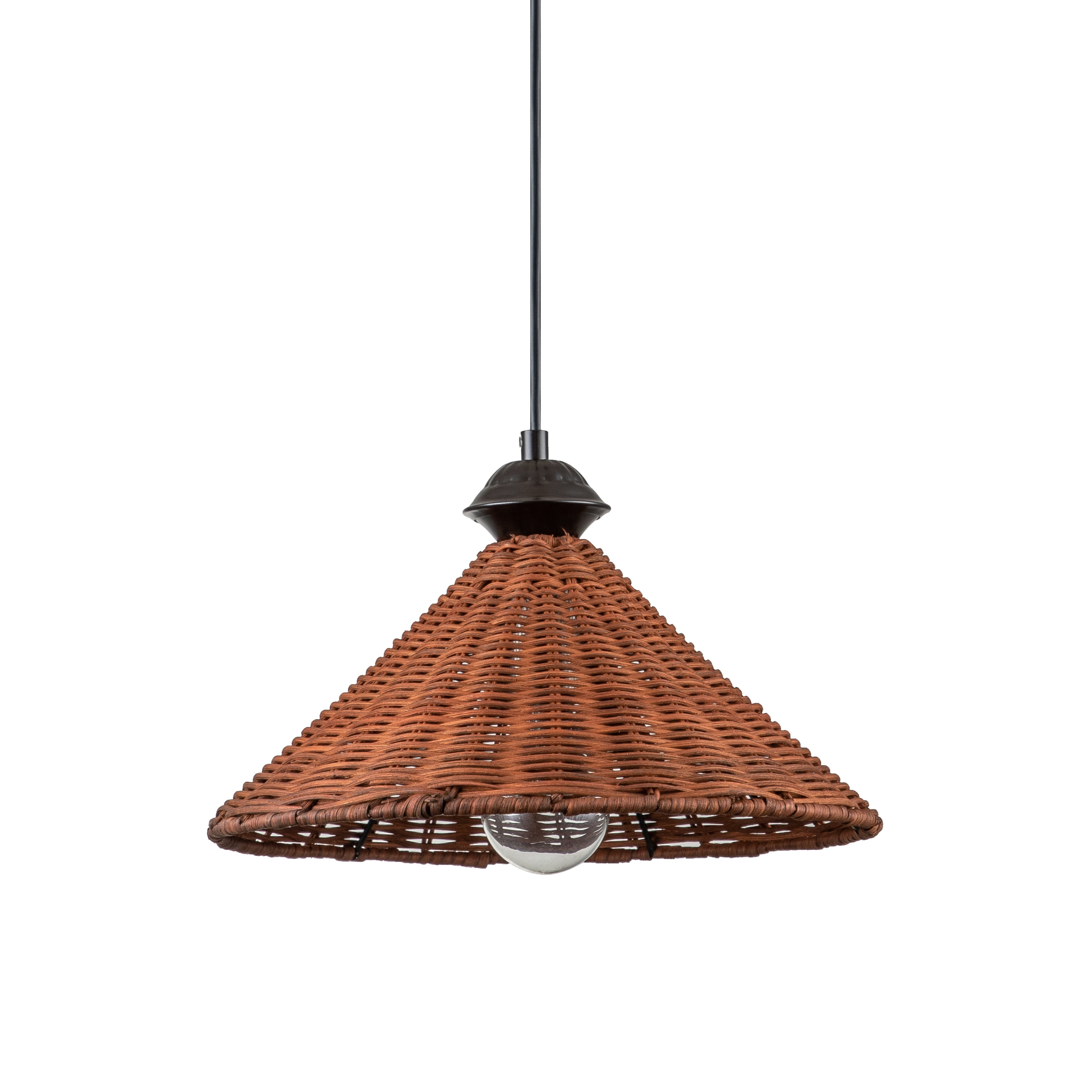 C Cattleya 1-Light Black Finish Naturan Rattan Dome Hanging Pendant Light