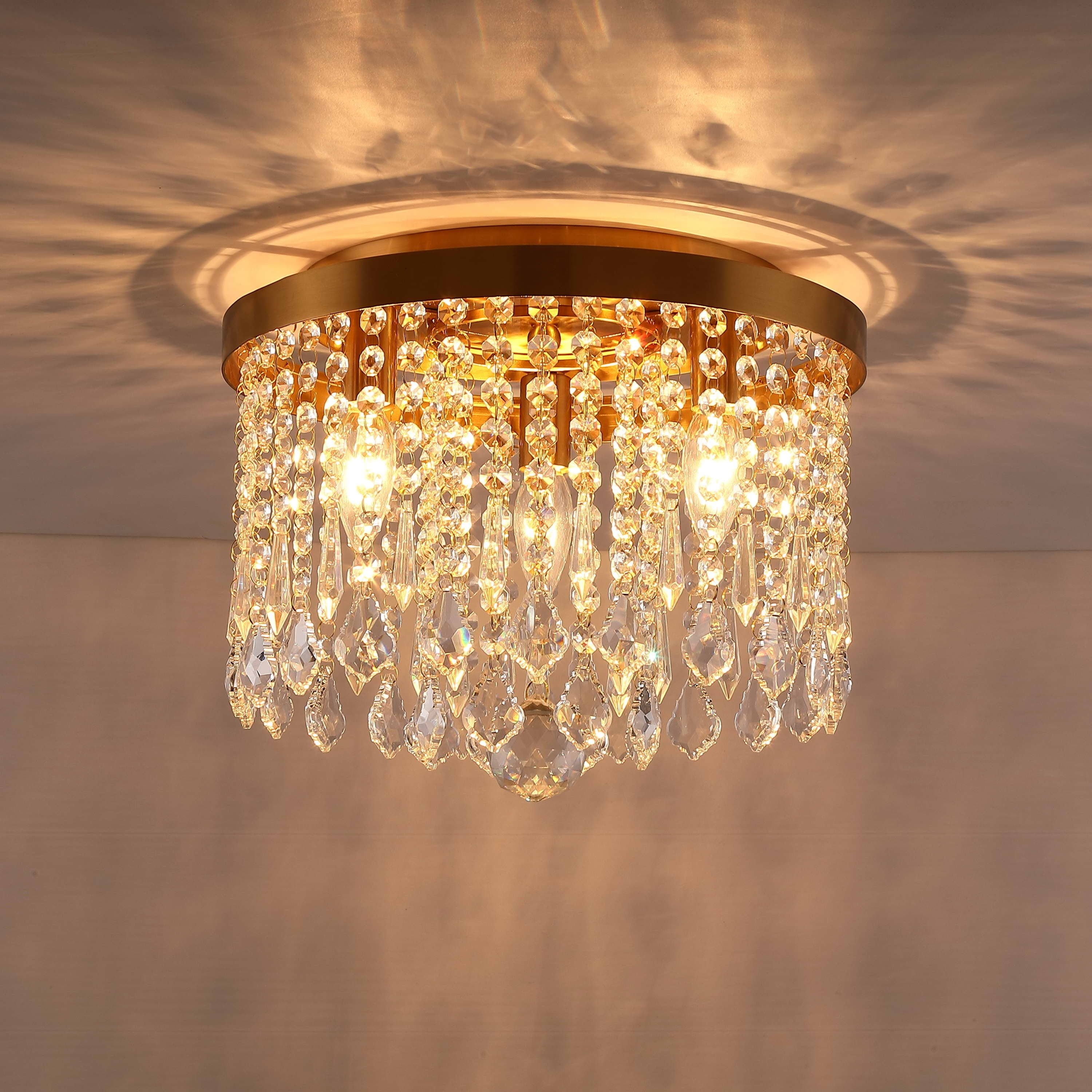 C Cattleya  3-Light 13" Antique Brass Finish Crystal Flush Mount Ceiling Light