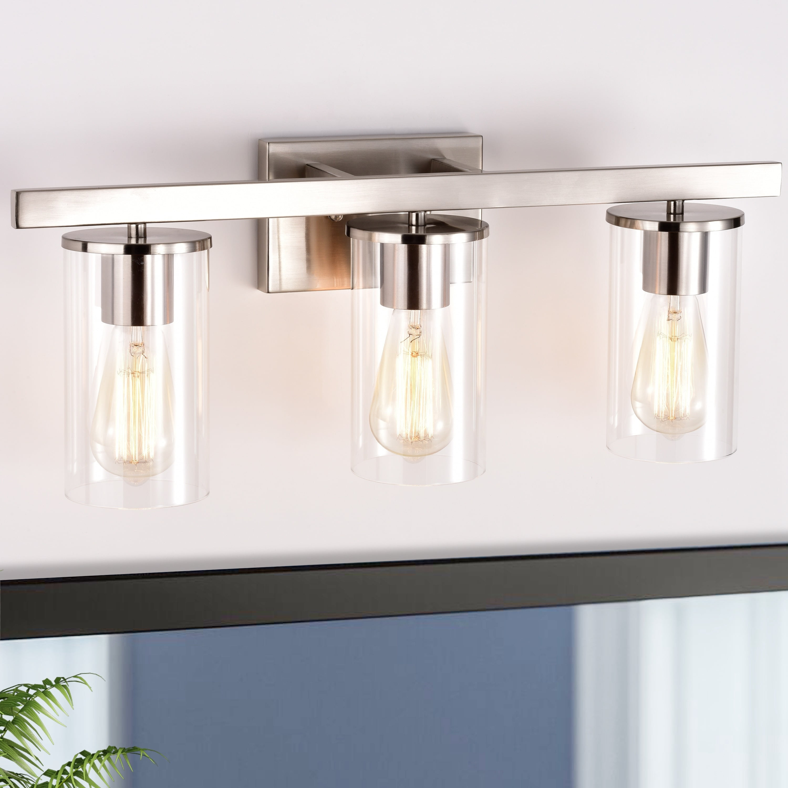 C Cattleya 3-Light Vanity Light with Clear Glass Shades Brushed Nickel Nickel Brushed