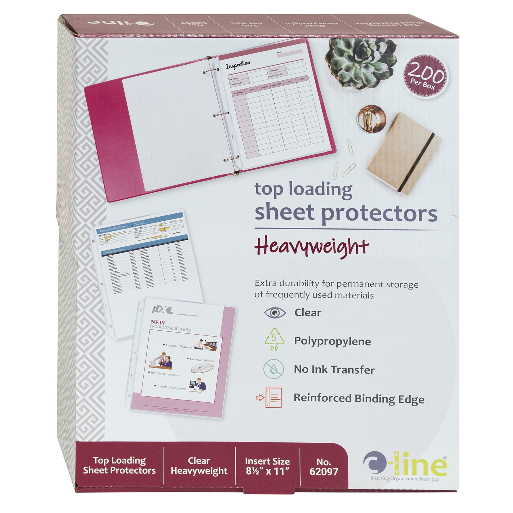 C-Line Heavyweight Polypropylene Sheet Protector, Clear, 2", 11 x 8 1/2, 200/BX