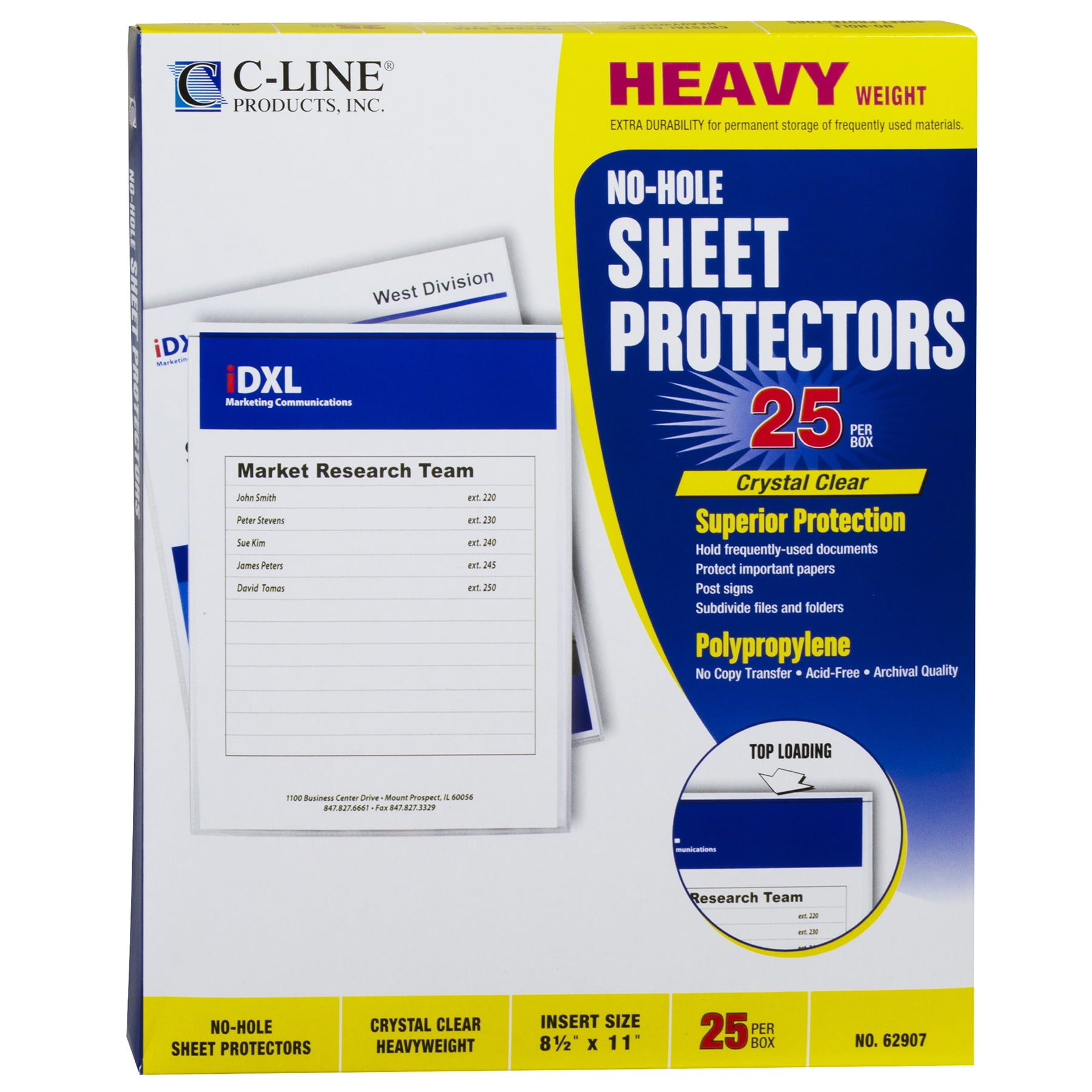 C-Line Top-Load No-Hole Polypropylene Sheet Protector Heavyweight Clear 2" 25/Box 62907